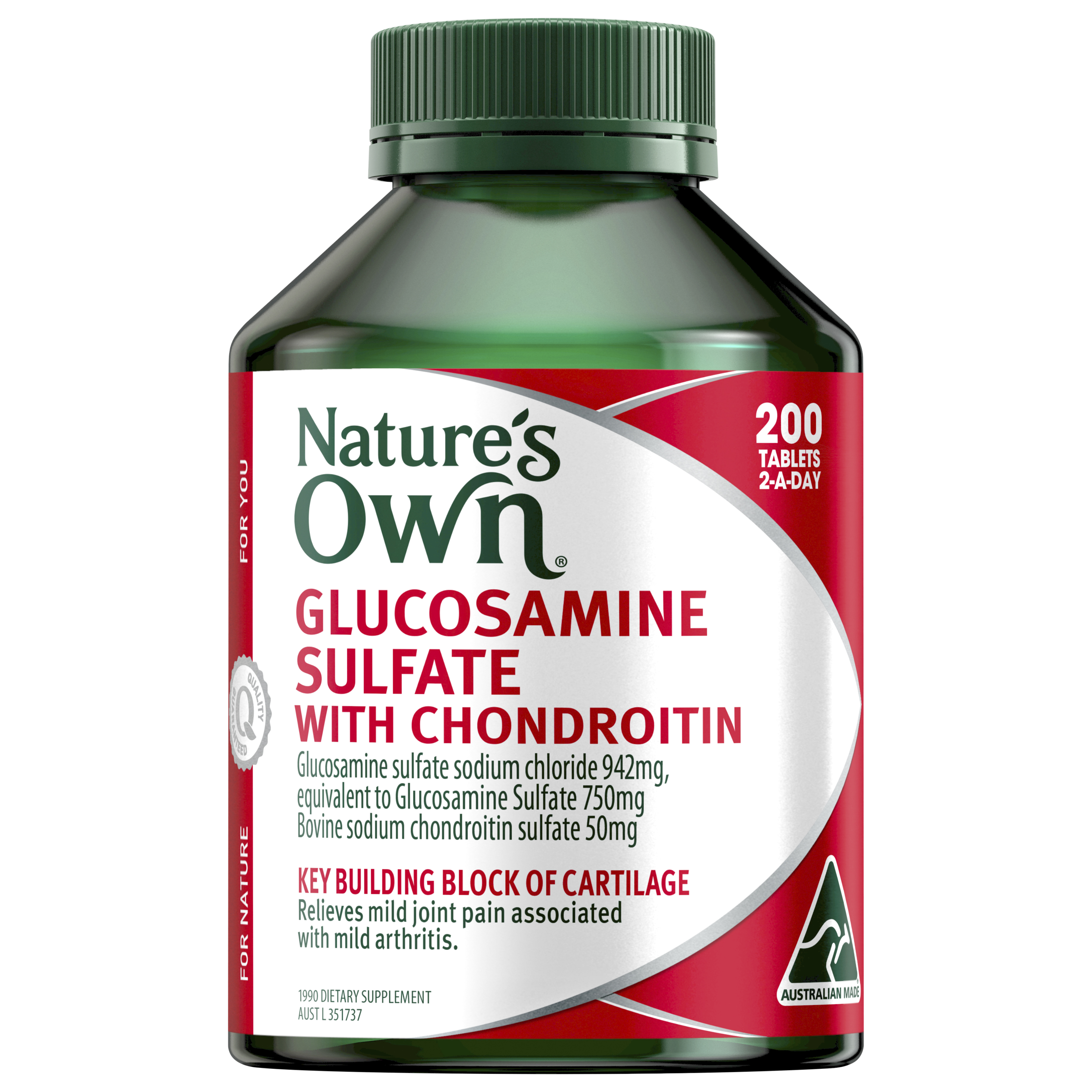 NATURES OWN GLUCOSAMINE SULFATE WITH CHONDROITIN 200 TABLETS