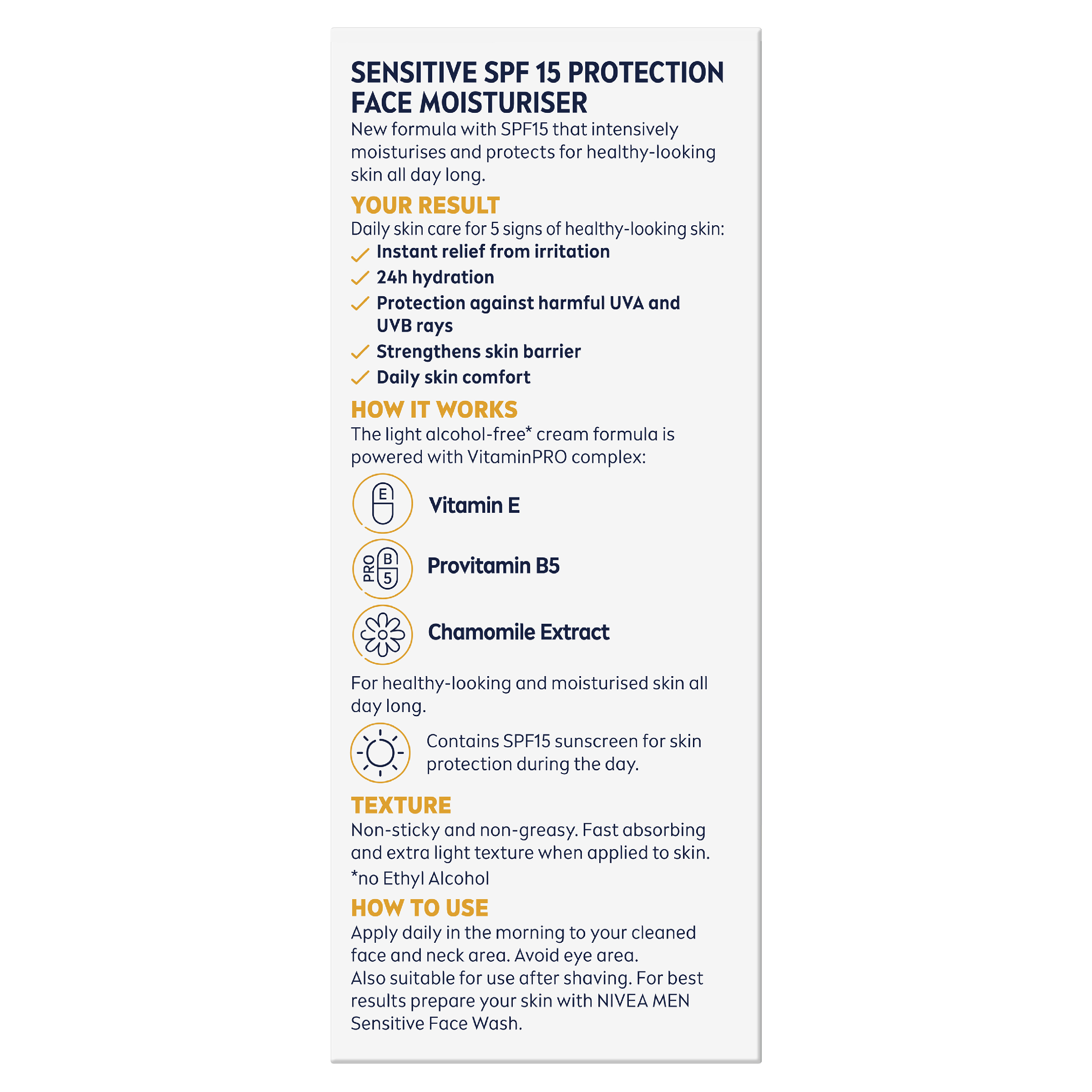 NIVEA MEN SENSITIVE PROTECTIVE MOISTURISER SPF15 75ML - Image 2