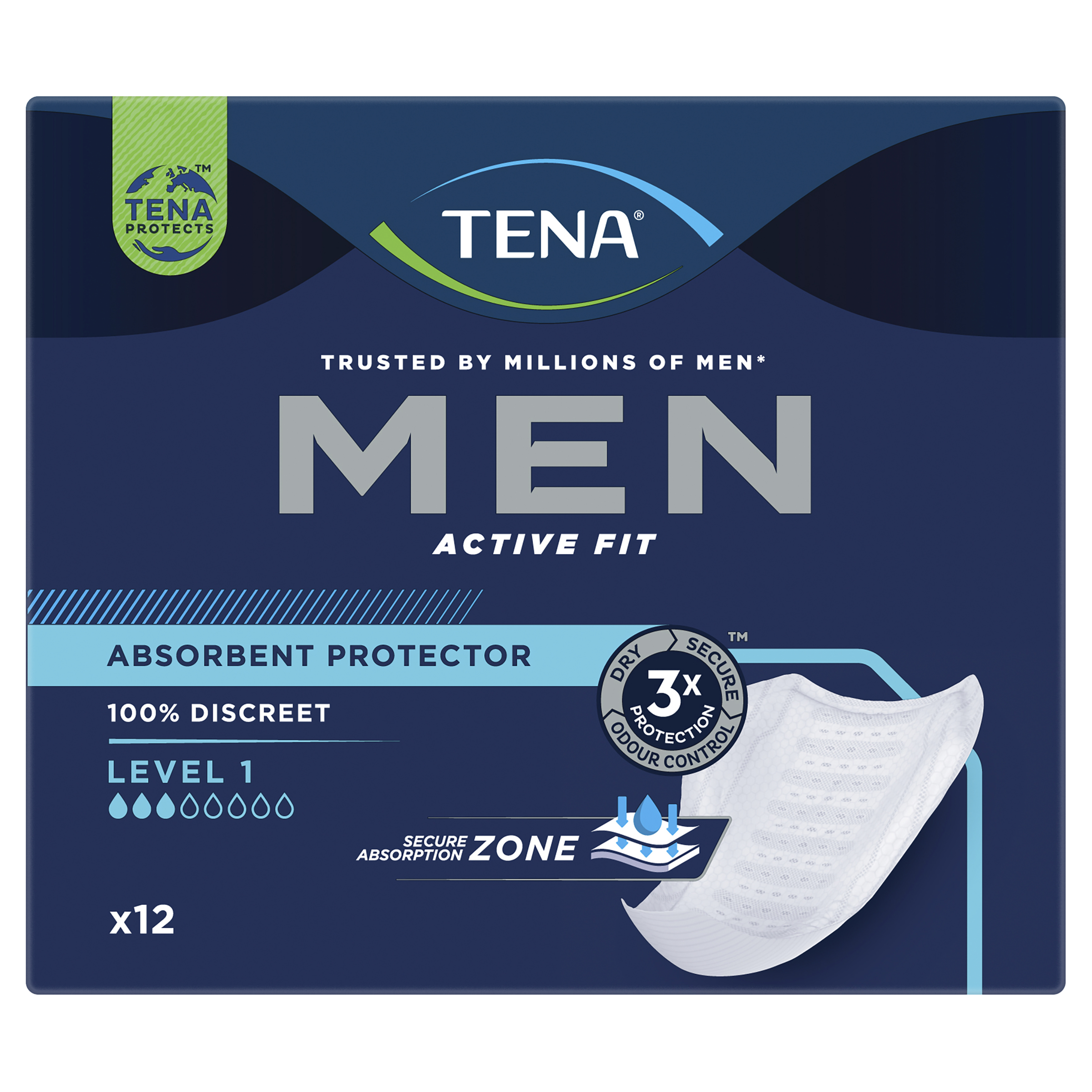 TENA MEN SHIELDS ACTIVE FIT 3D LEVEL 1 12 PACK - Image 2
