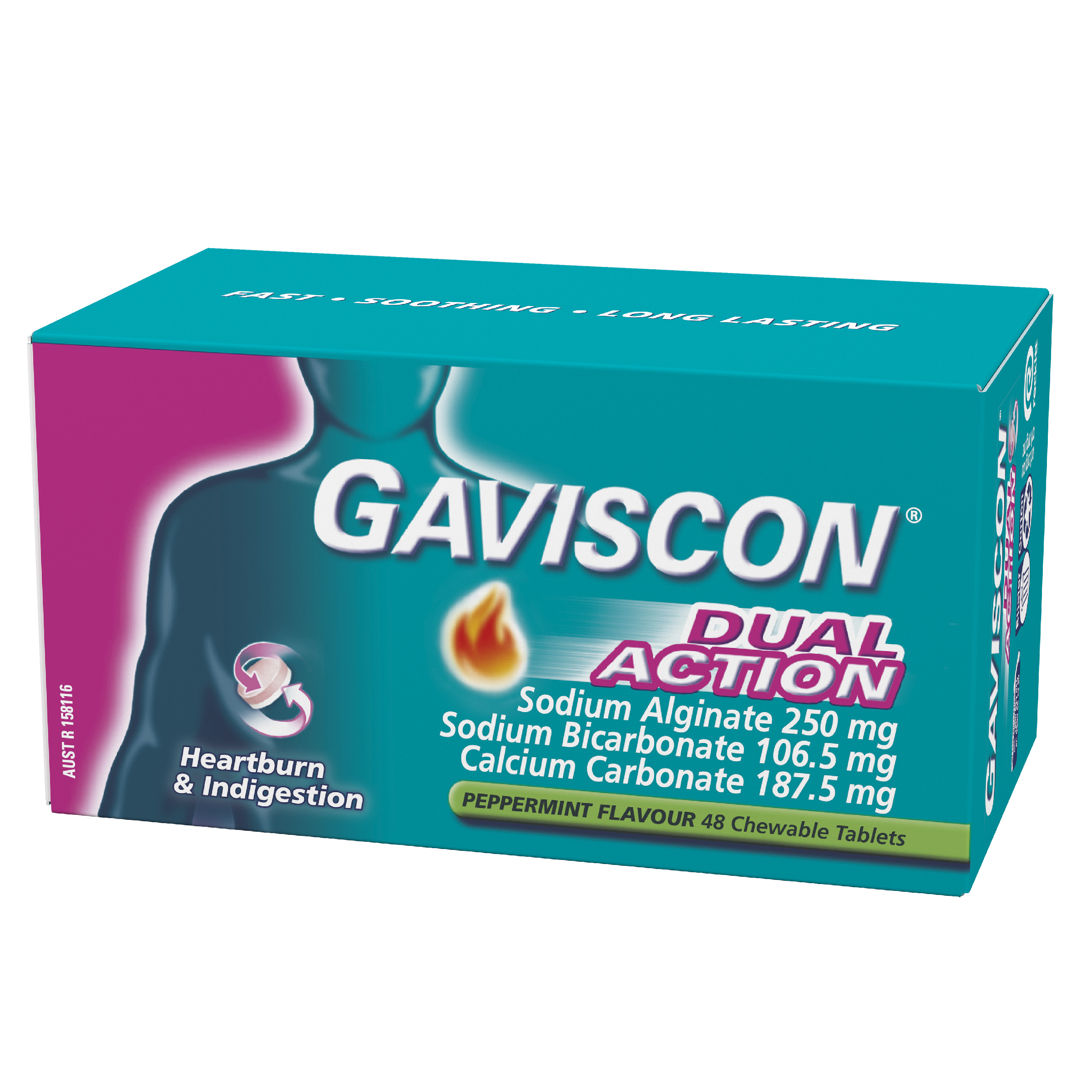 GAVISCON DUAL ACTION PEPPERMINT 48 TABLETS - Image 3