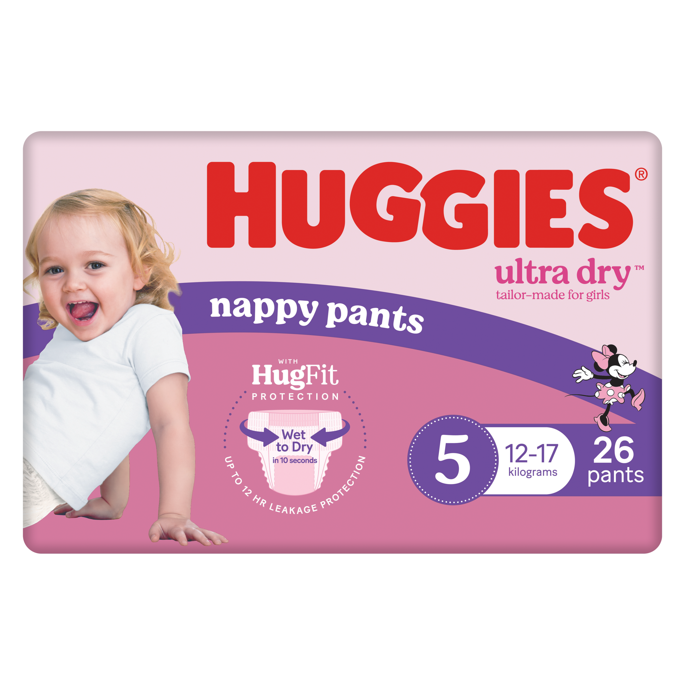 HUGGIES ULTRADRY NAPPY PANTS WALKER GIRL 26 PACK - Image 2