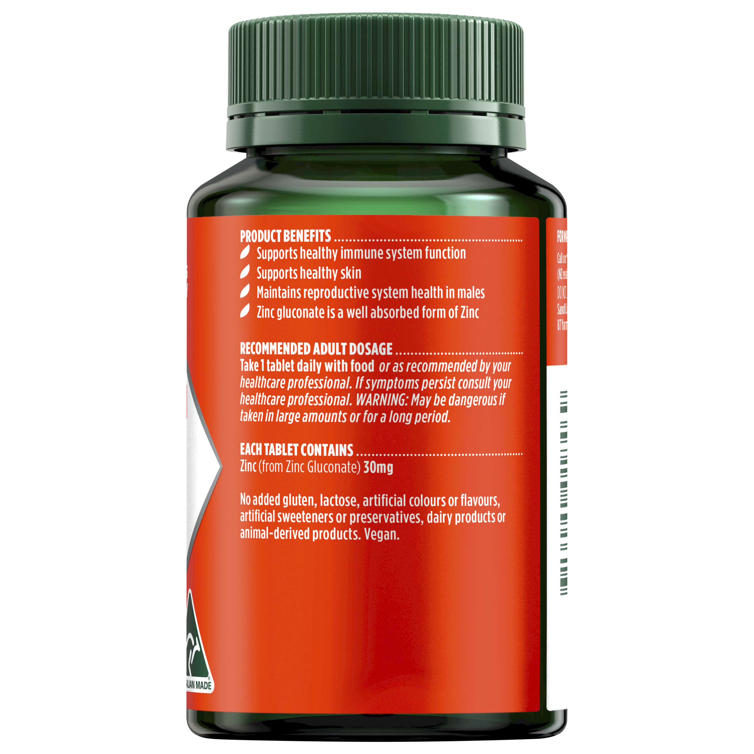 NATURES OWN HIGH STRENGTH ZINC 30MG 120 TABLETS - Image 2