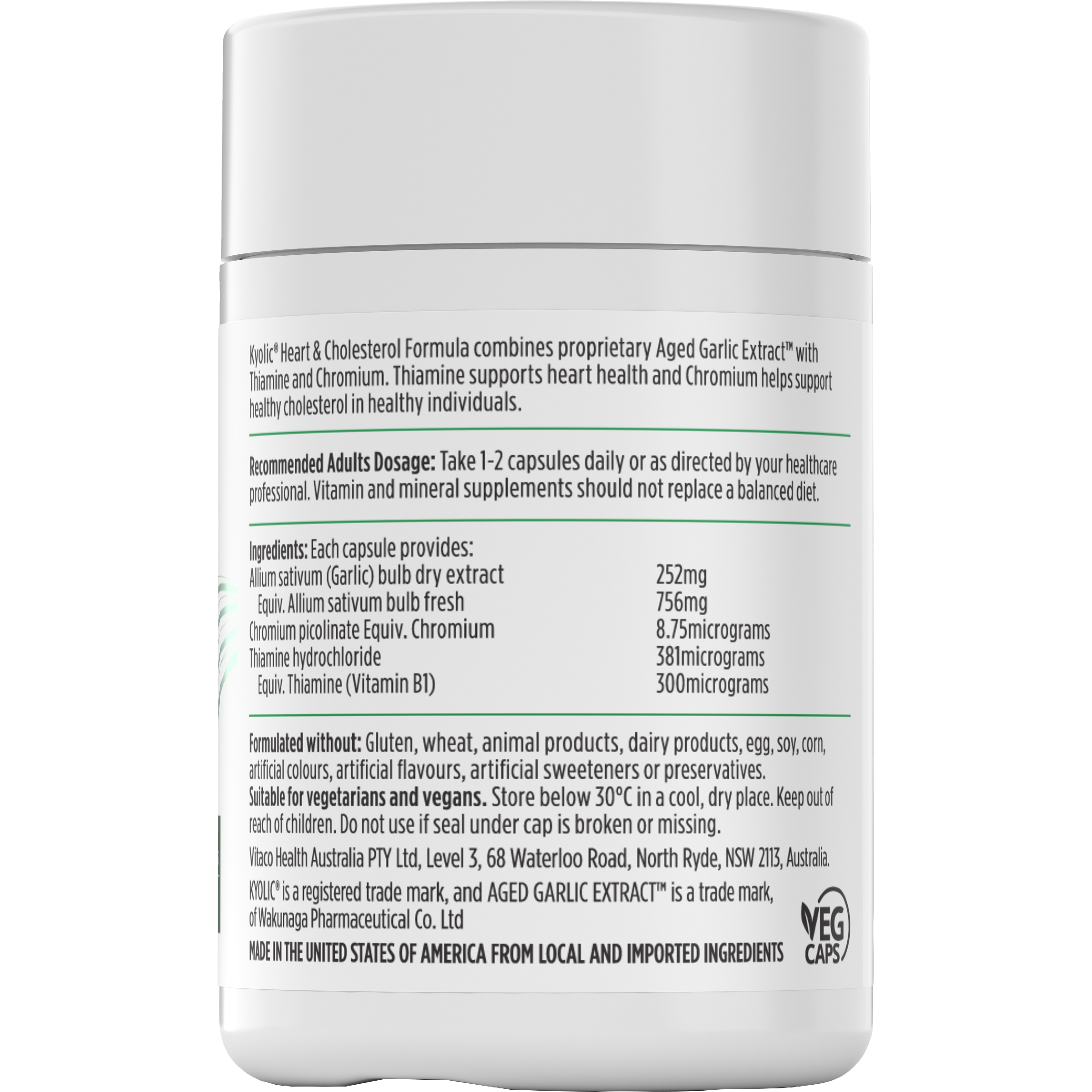 NUTRALIFE KYOLIC AGED GARLIC EXTRACT HEART & CHOLESTEROL 60 TABLETS - Image 2