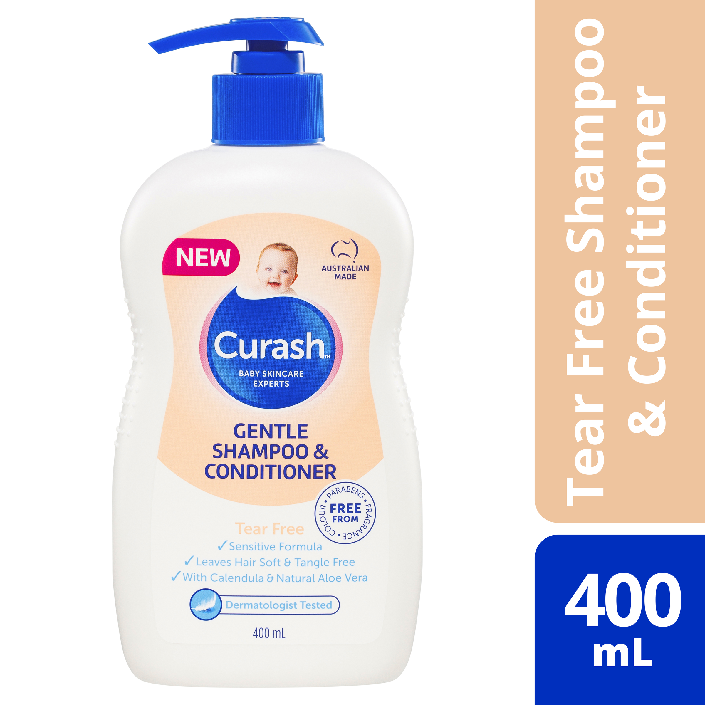 CURASH BABYCARE GENTLE SHAMPOO & CONDITIONER PUMP 400ML - Image 7