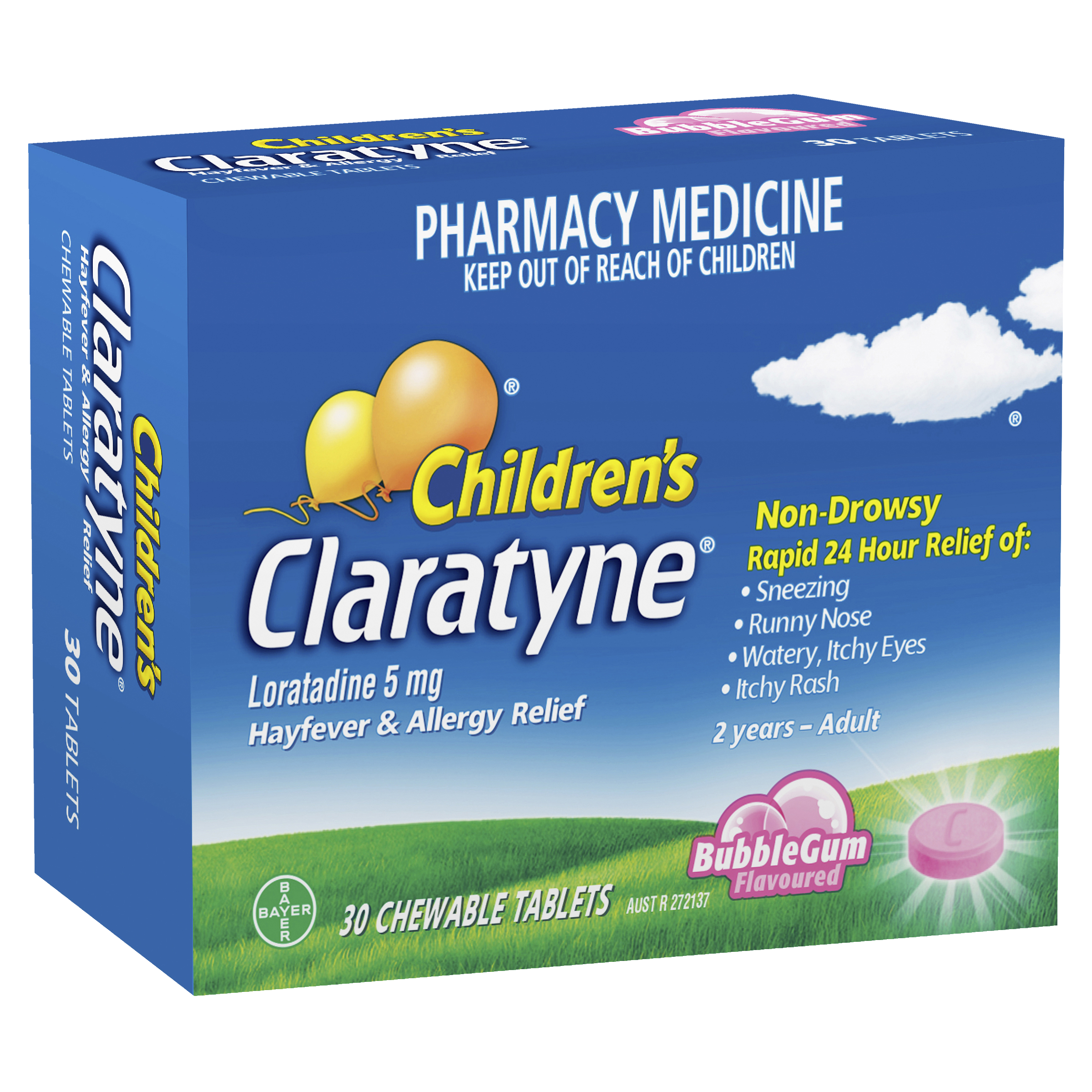 CLARATYNE CHILDRENS BUBBLE GUM 30 TABLETS