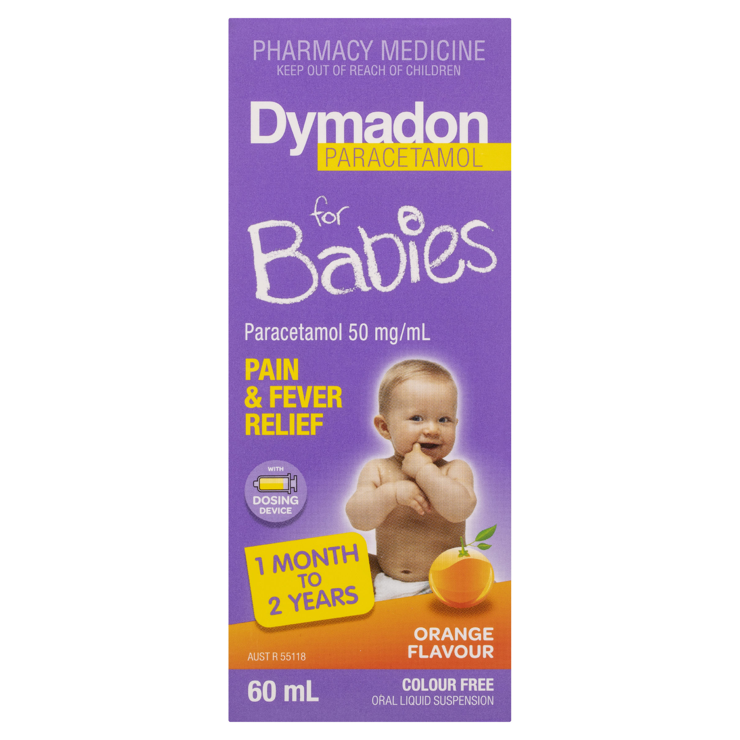 DYMADON FOR BABIES ORANGE 1 MONTH-2 YEARS SUSPENSION 60ML - Image 2
