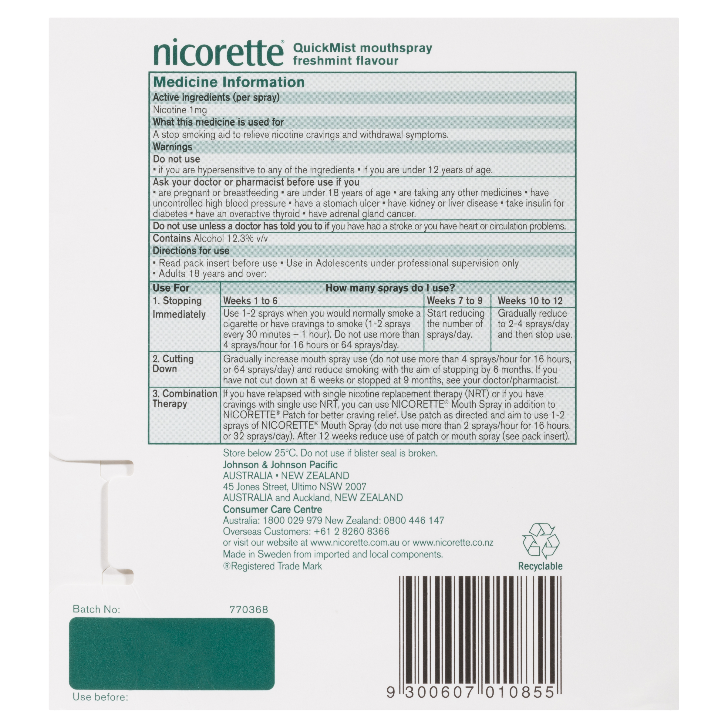 NICORETTE QUICKMIST FRESHMINT 150 SPRAYS TWIN PACK - Image 2
