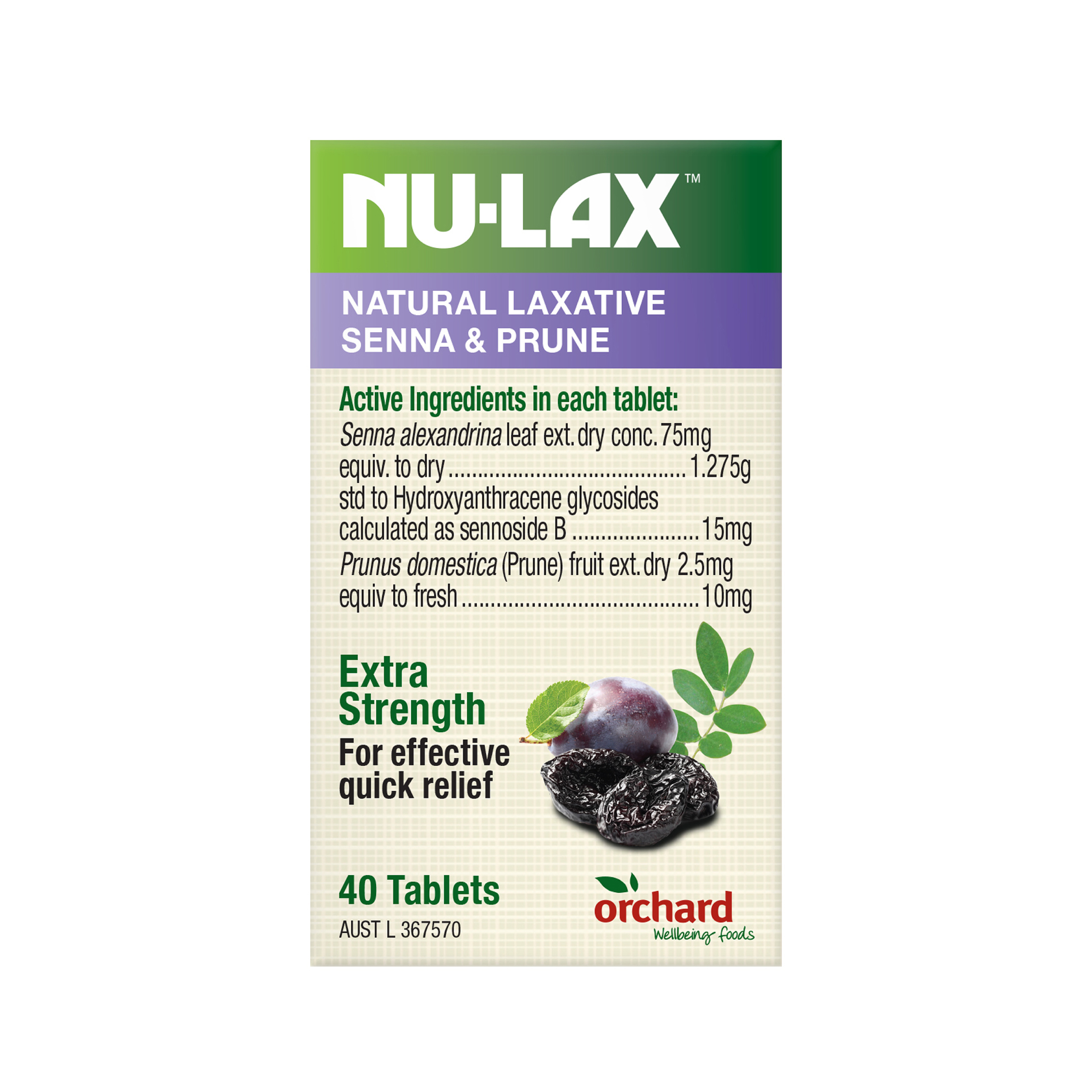 NU-LAX NATURAL FRUIT LAXATIVE SENNA & PRUNE 40 TABLETS - Image 2