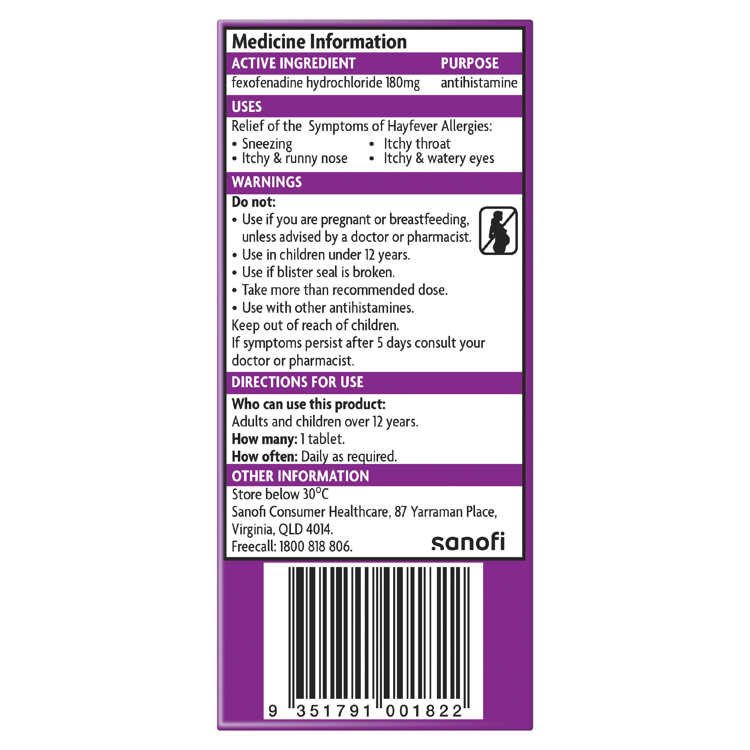 TELFAST 180MG 10 TABLETS - Image 2