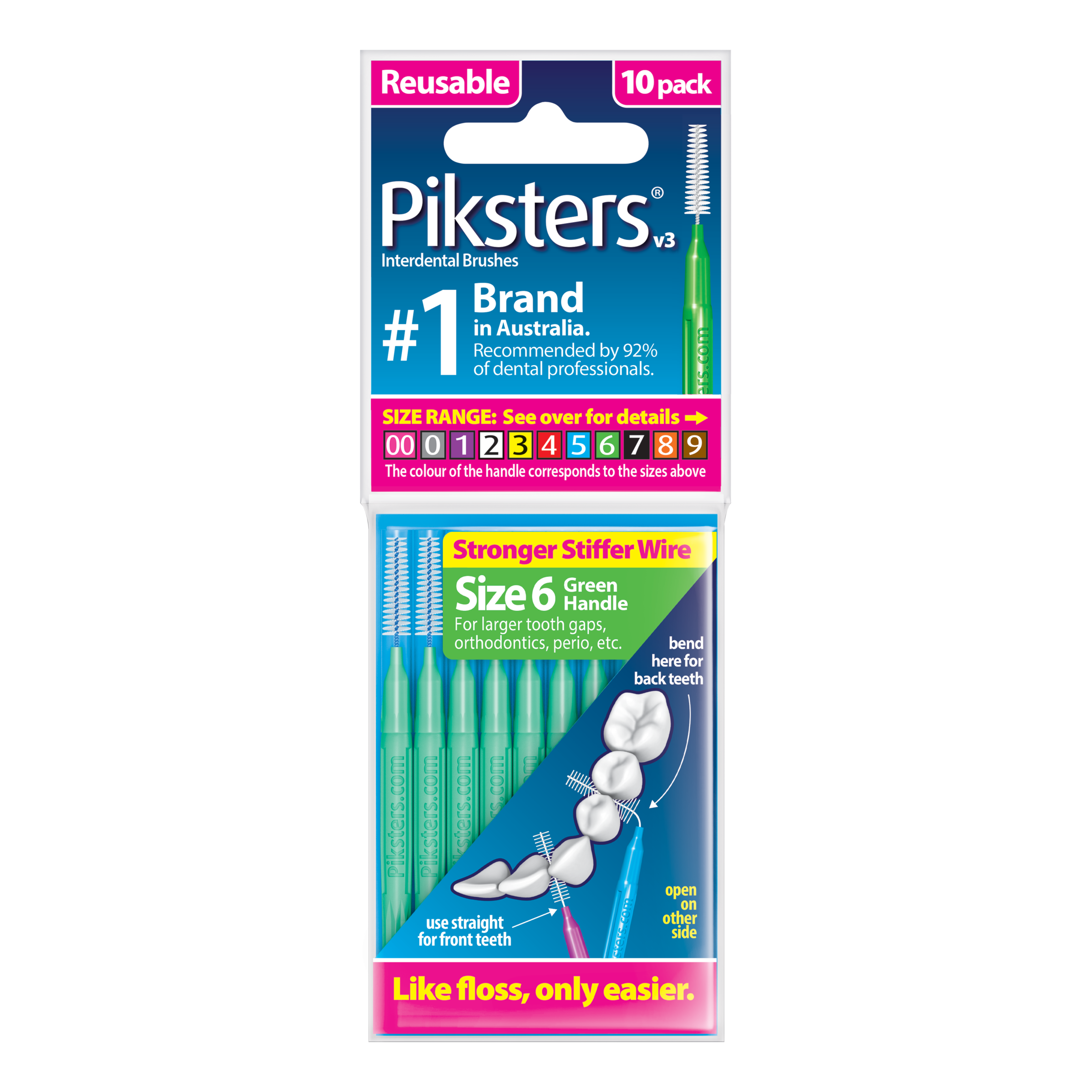 PIKSTERS INTERDENTAL BRUSH SIZE 6 GREEN 10 PACK