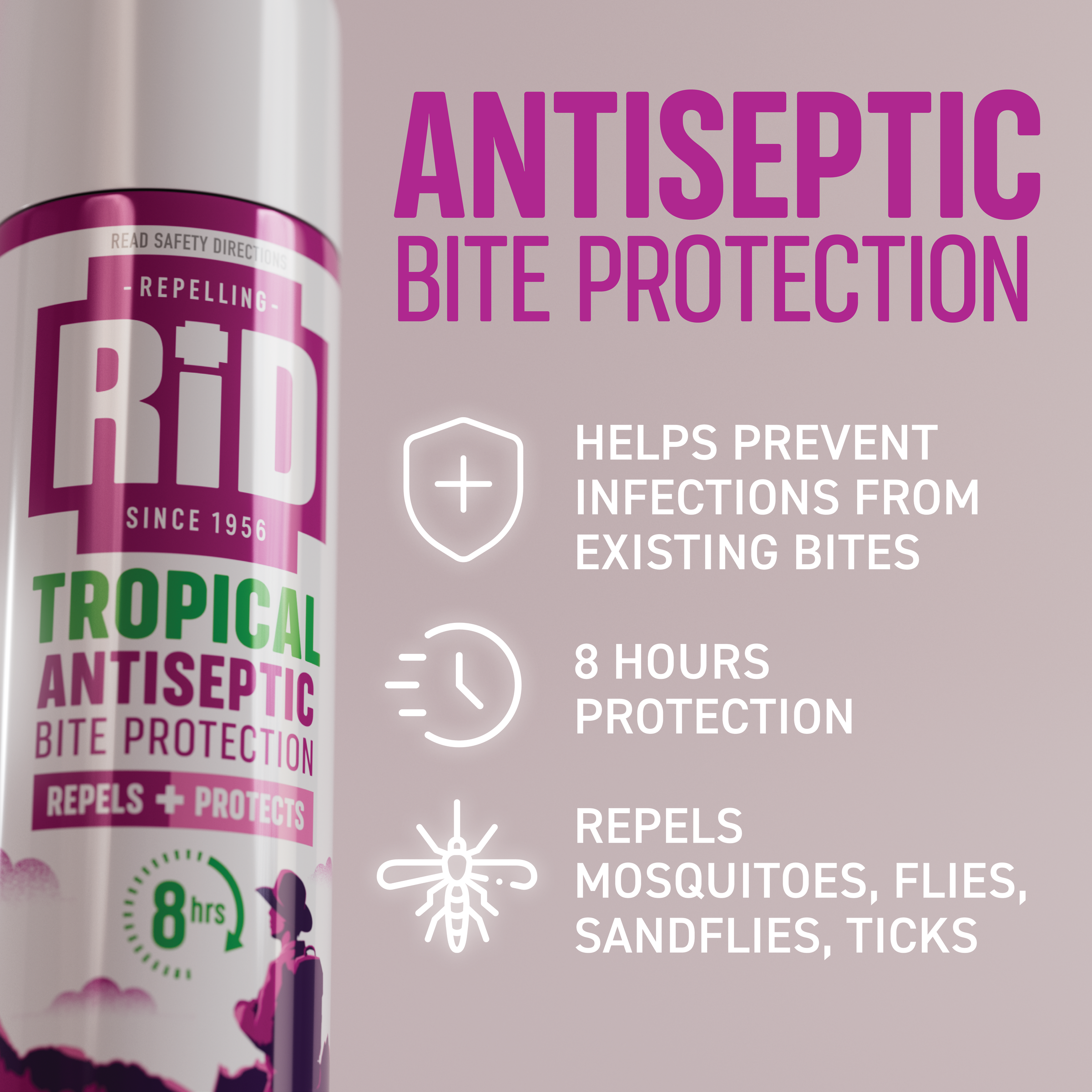 RID TROPICAL REPELLENT MEDI BITE PROTECT AEROSOL SPRAY 150G - Image 5