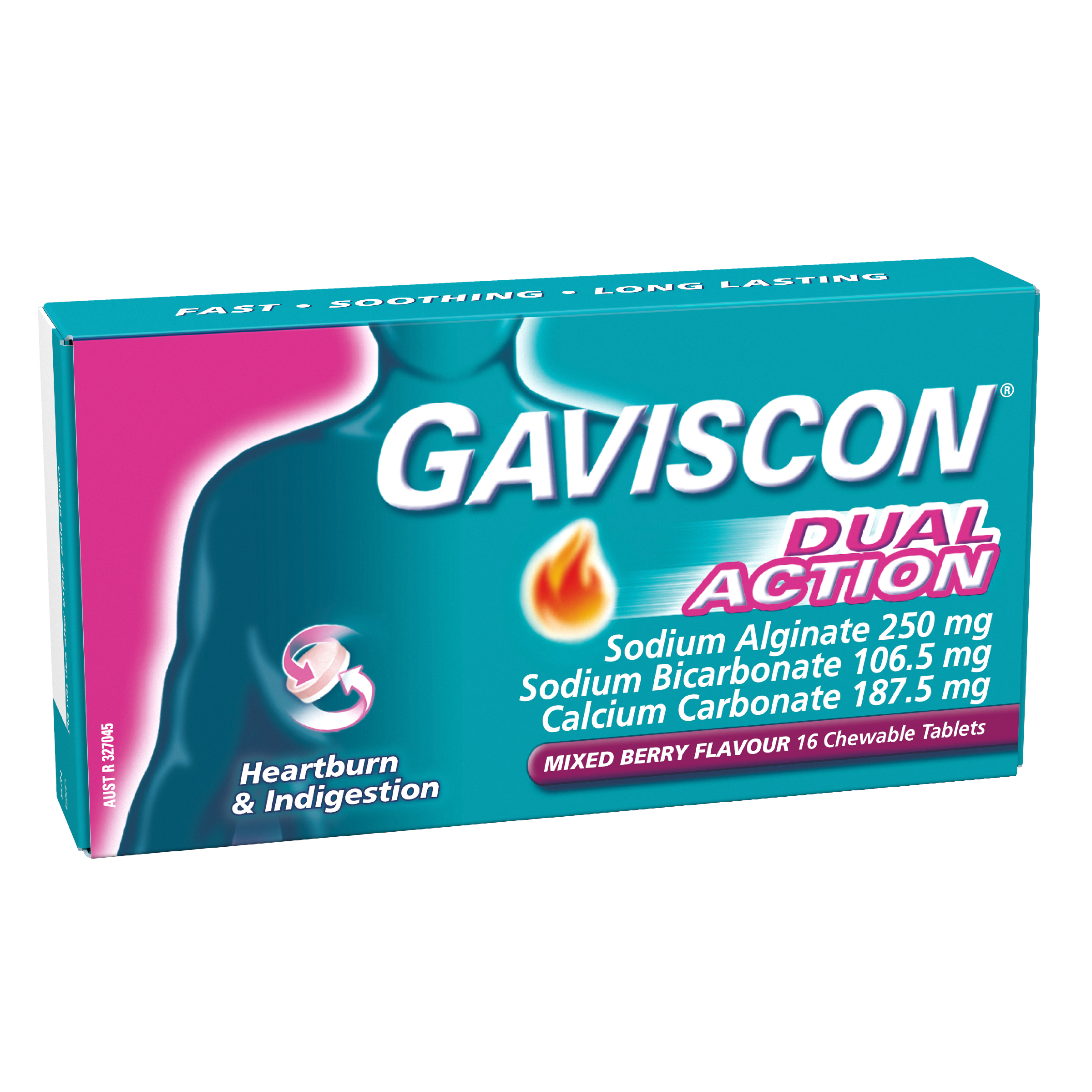 GAVISCON DUAL ACTION MIXED BERRY 16 TABLETS