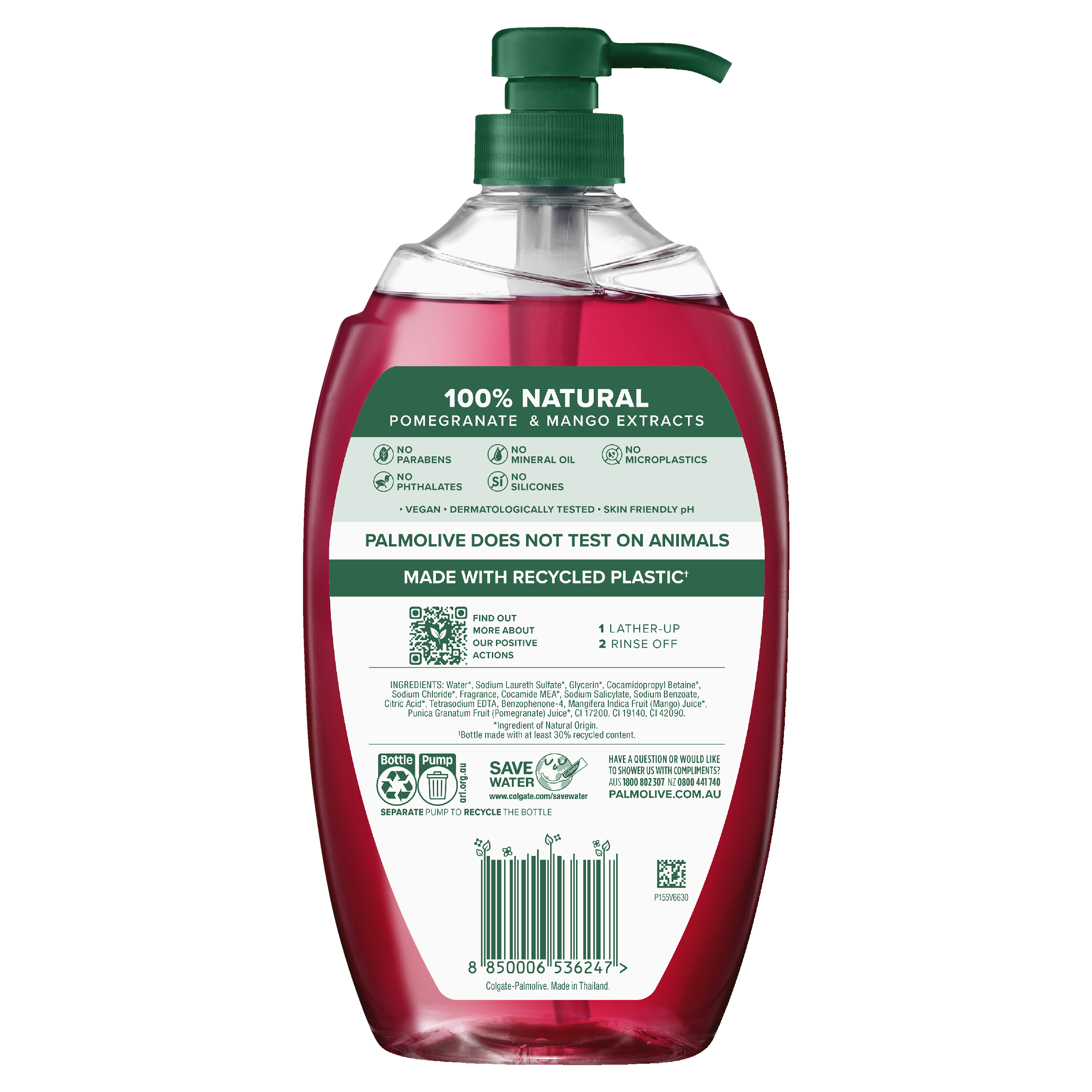 PALMOLIVE BODY WASH NATURALS POMEGRANATE WITH MANGO 1 LITRE - Image 2