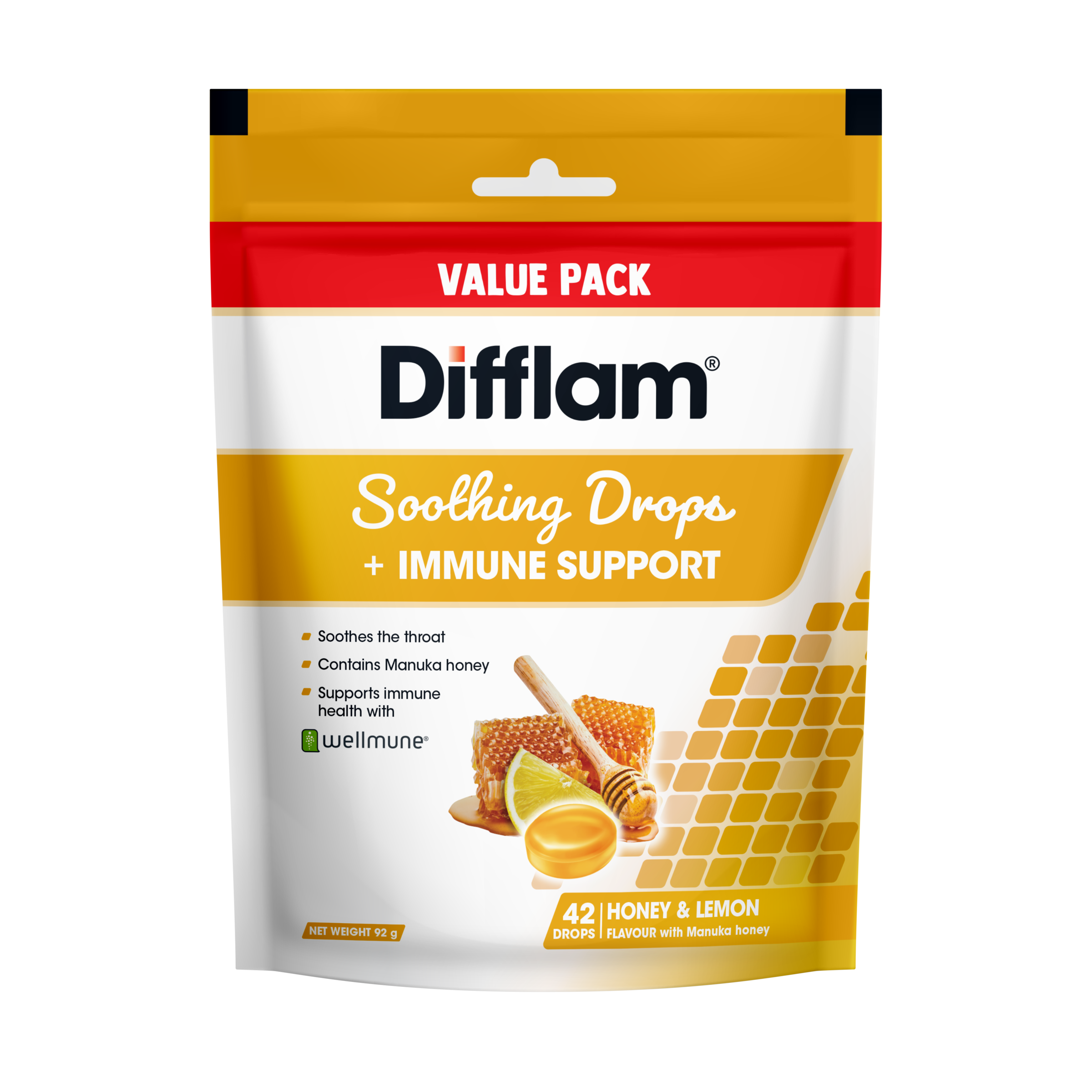 DIFFLAM SOOTHING DROPS + IMMUNE HONEY & LEMON 42 LOZENGES