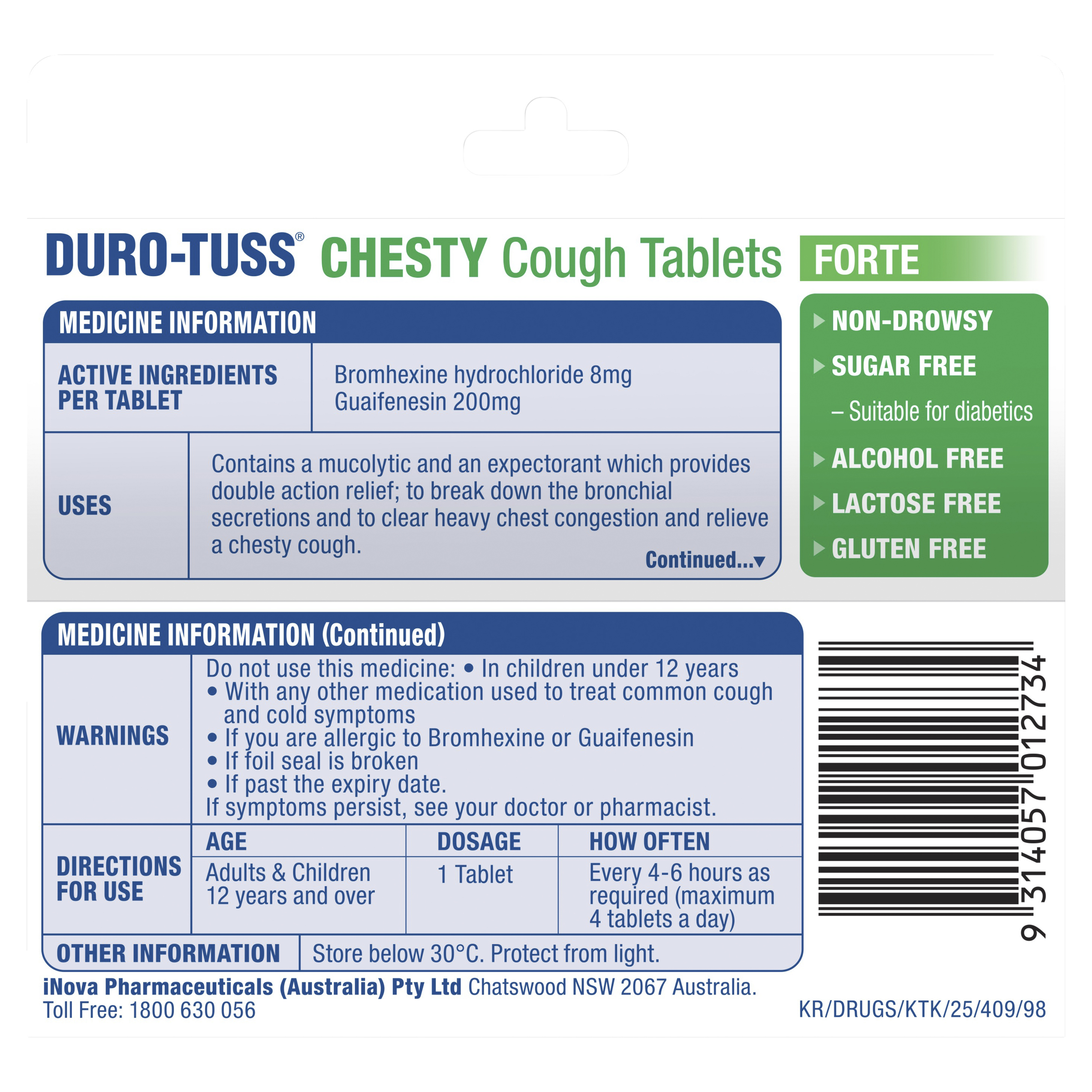 DURO-TUSS CHESTY FORTE 60 TABLETS - Image 2