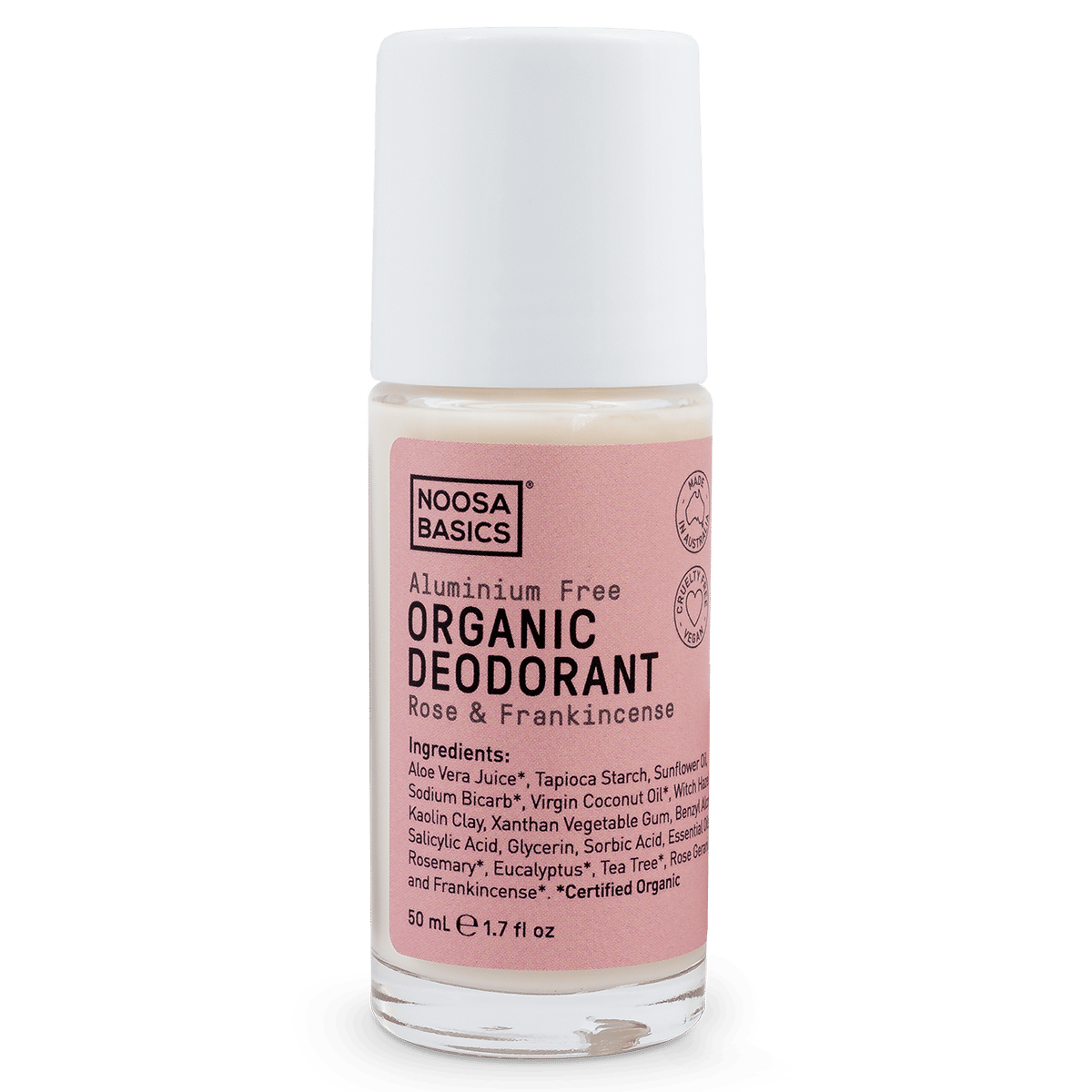 NOOSA BASICS ORGANIC ANTIPERSPIRANT ROSE & FRANKINCENSE ROLL ON 50ML