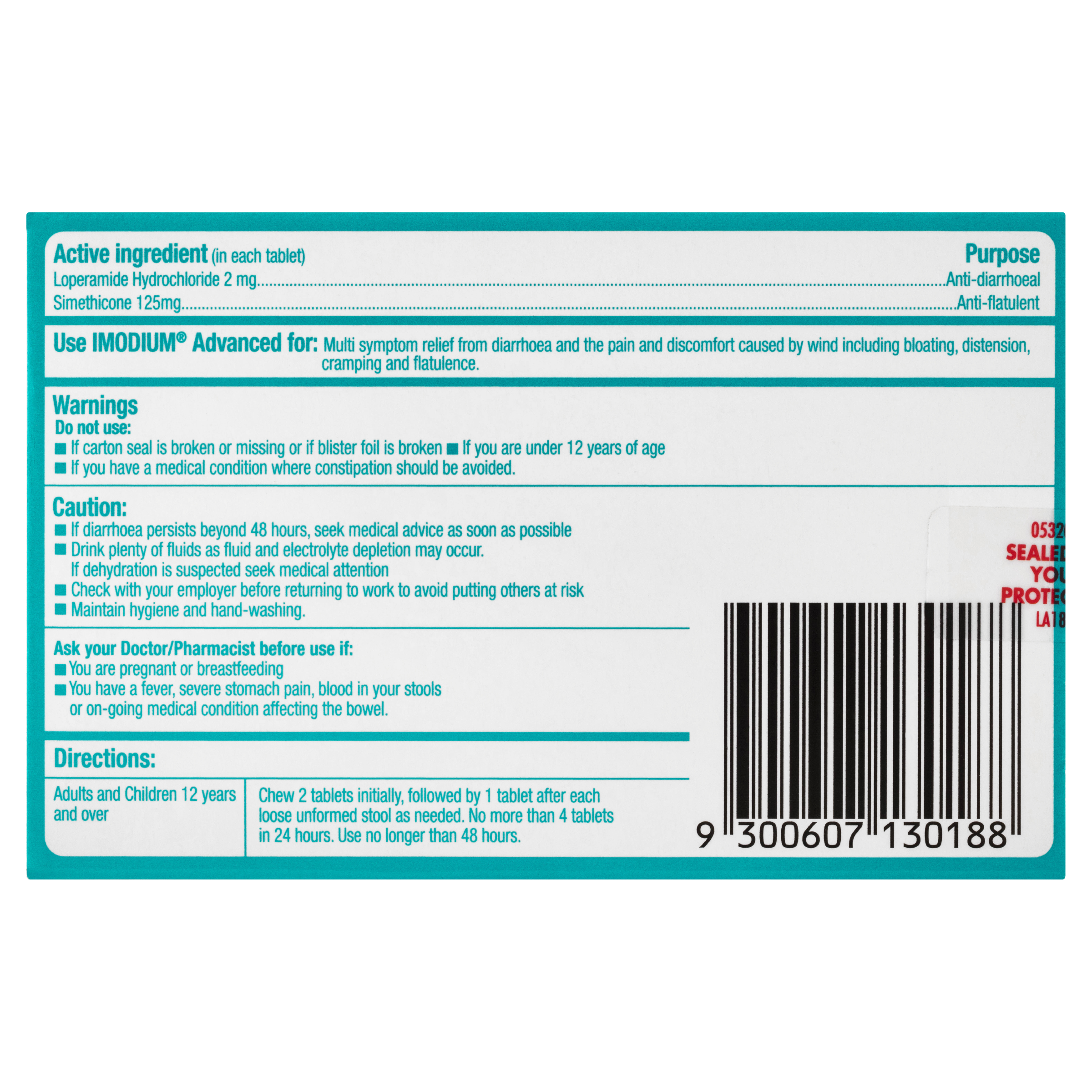 IMODIUM ADVANCED DIARRHOEA & WIND RELIEF 6 TABLETS - Image 3