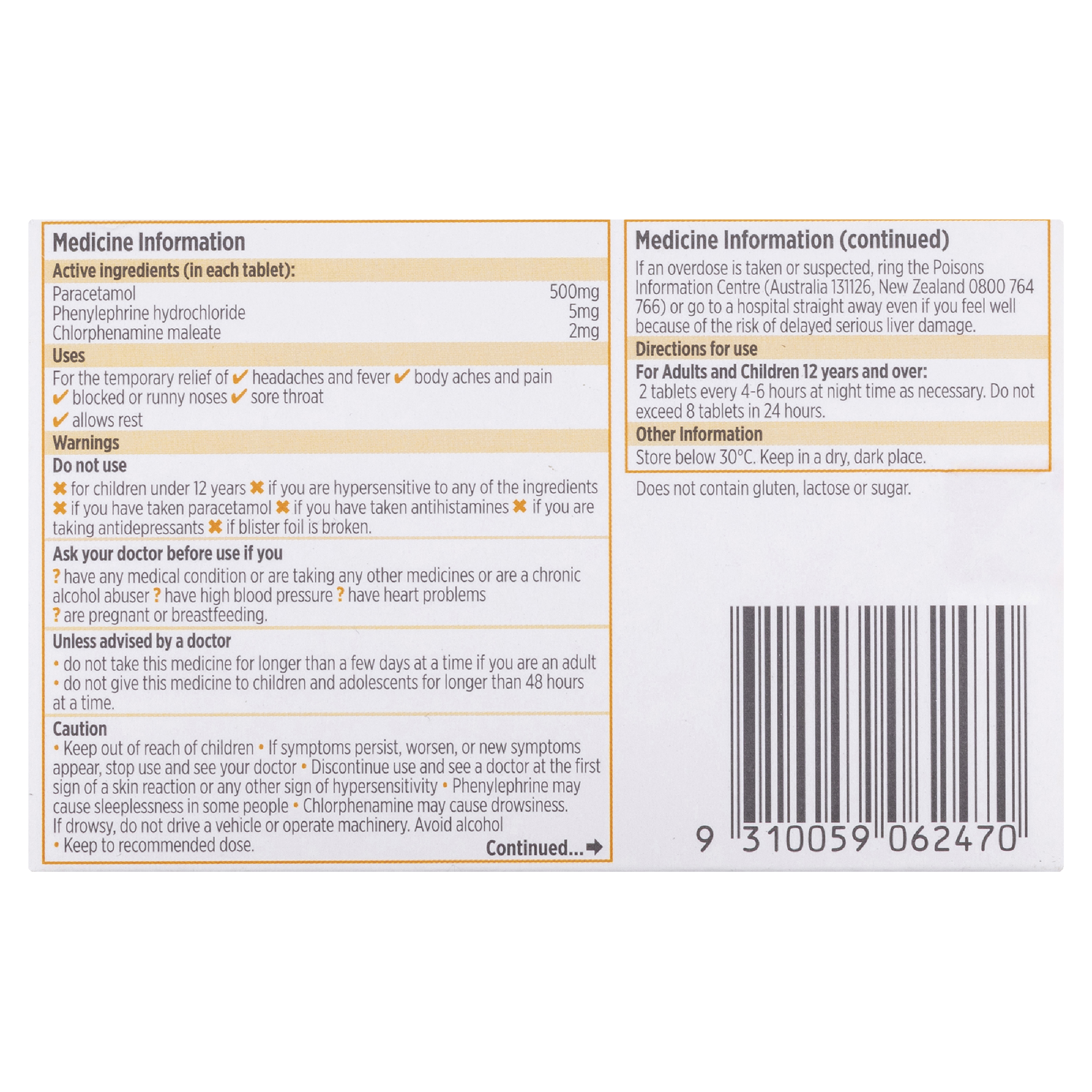 CODRAL NIGHTIME PE COLD&FLU 24 TABLETS - Image 4