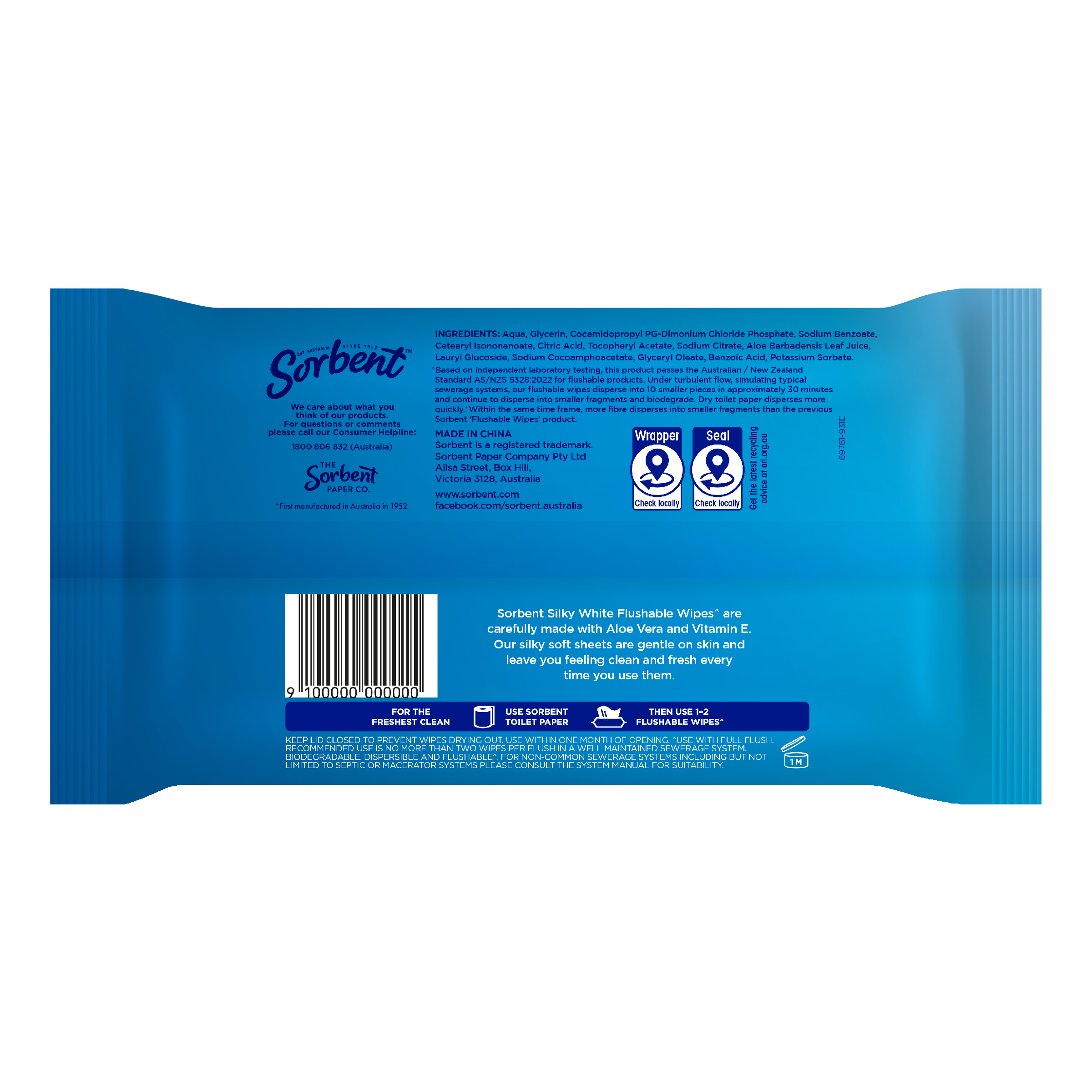 SORBENT FLUSH WIPES SILKY WHITE 80 PACK