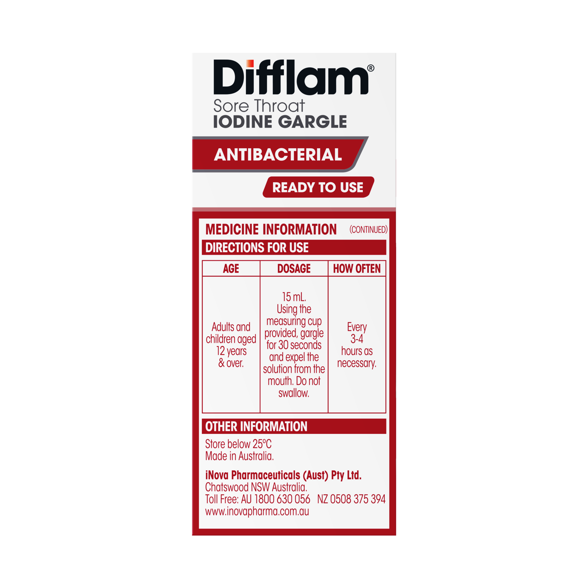 DIFFLAM SORE THROAT READY TO USE FRESH MINT GARGLE 200ML - Image 4