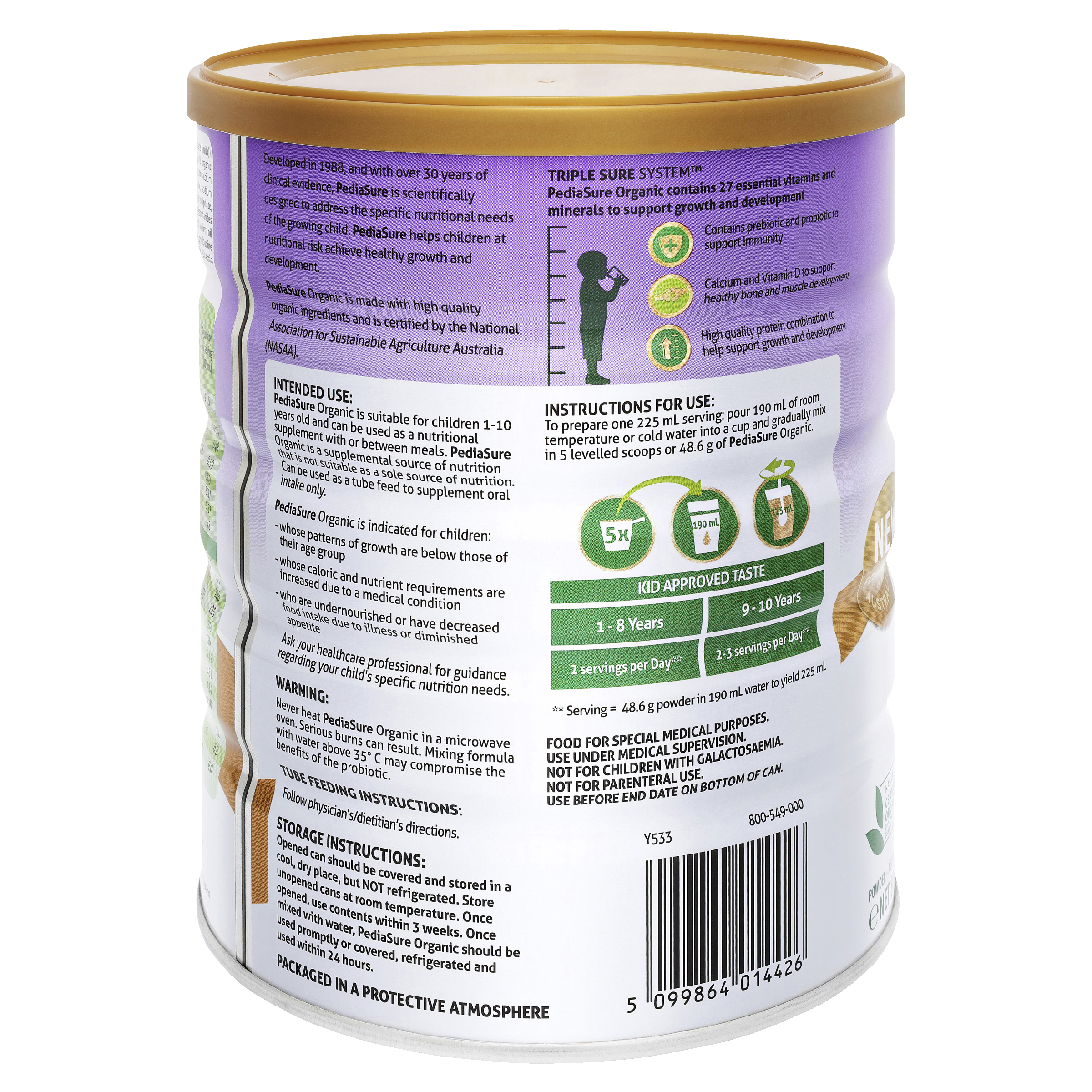 PEDIASURE ORGANIC VANILLA POWDER 800G - Image 2