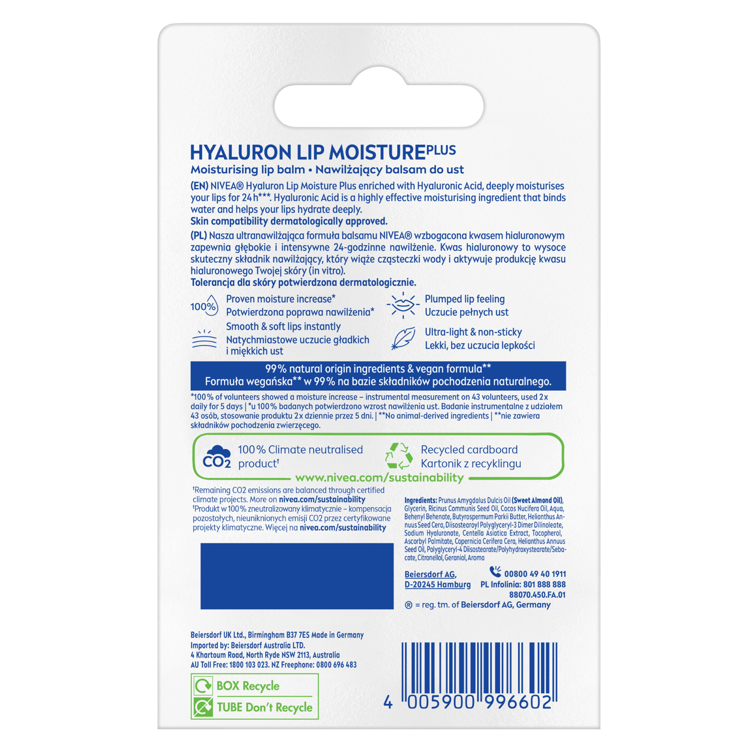 NIVEA LIP BALM STICK HYALURON CLEAR 5.2G - Image 2