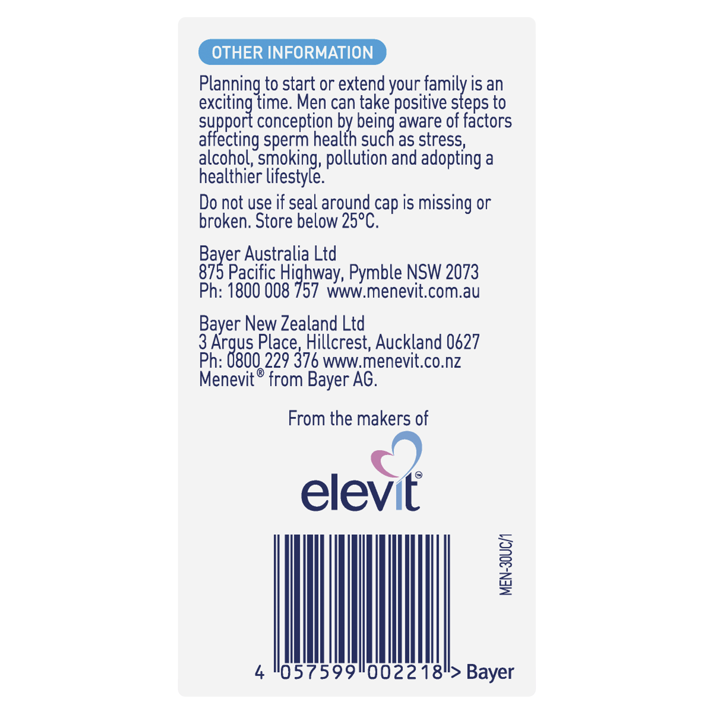 MENEVIT PRE-CONCEPTION SPERM HEALTH 30 CAPSULES - Image 3