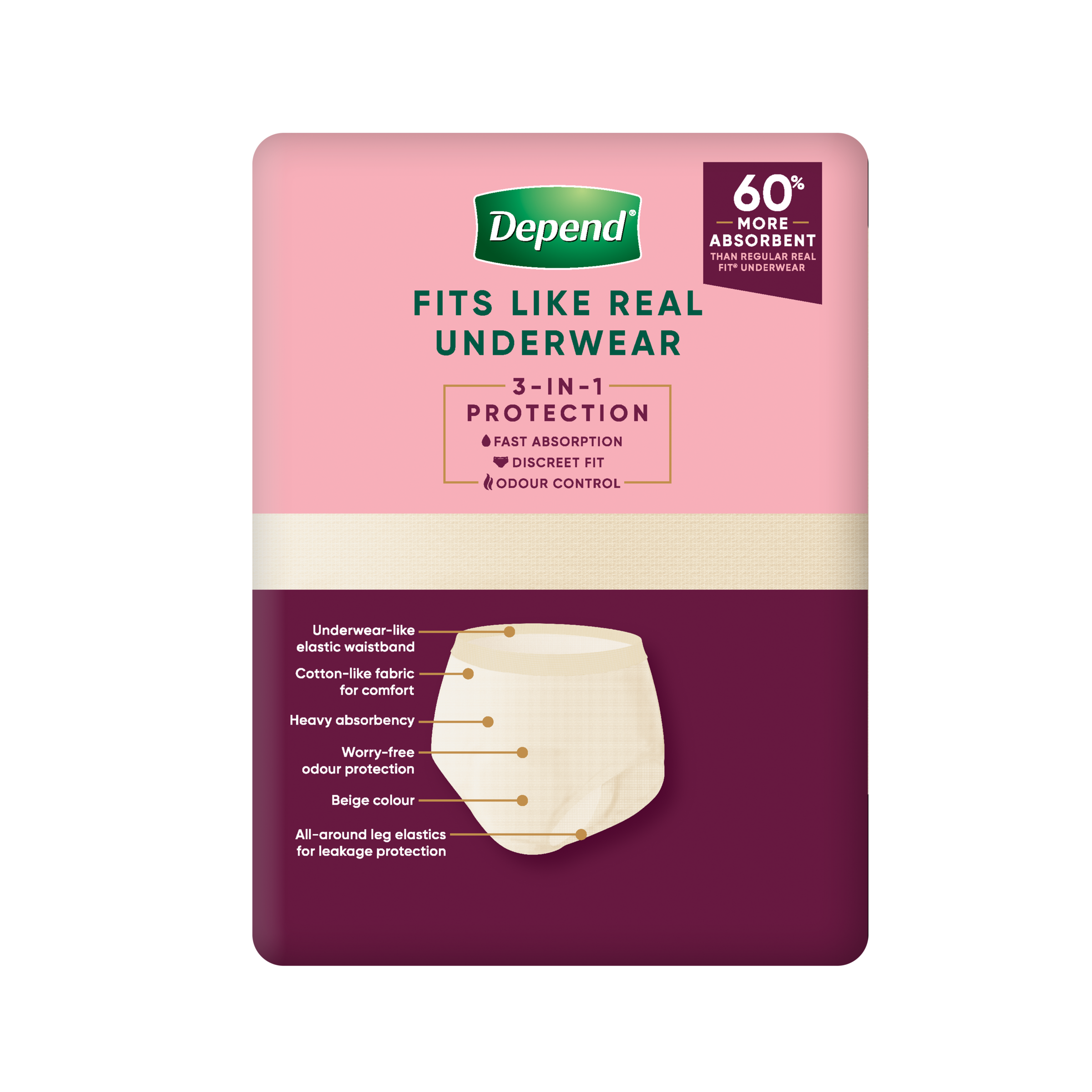 DEPEND WOMEN REAL FIT UNDERWEAR SUPER 8D LARGE 8 PACK - Image 4
