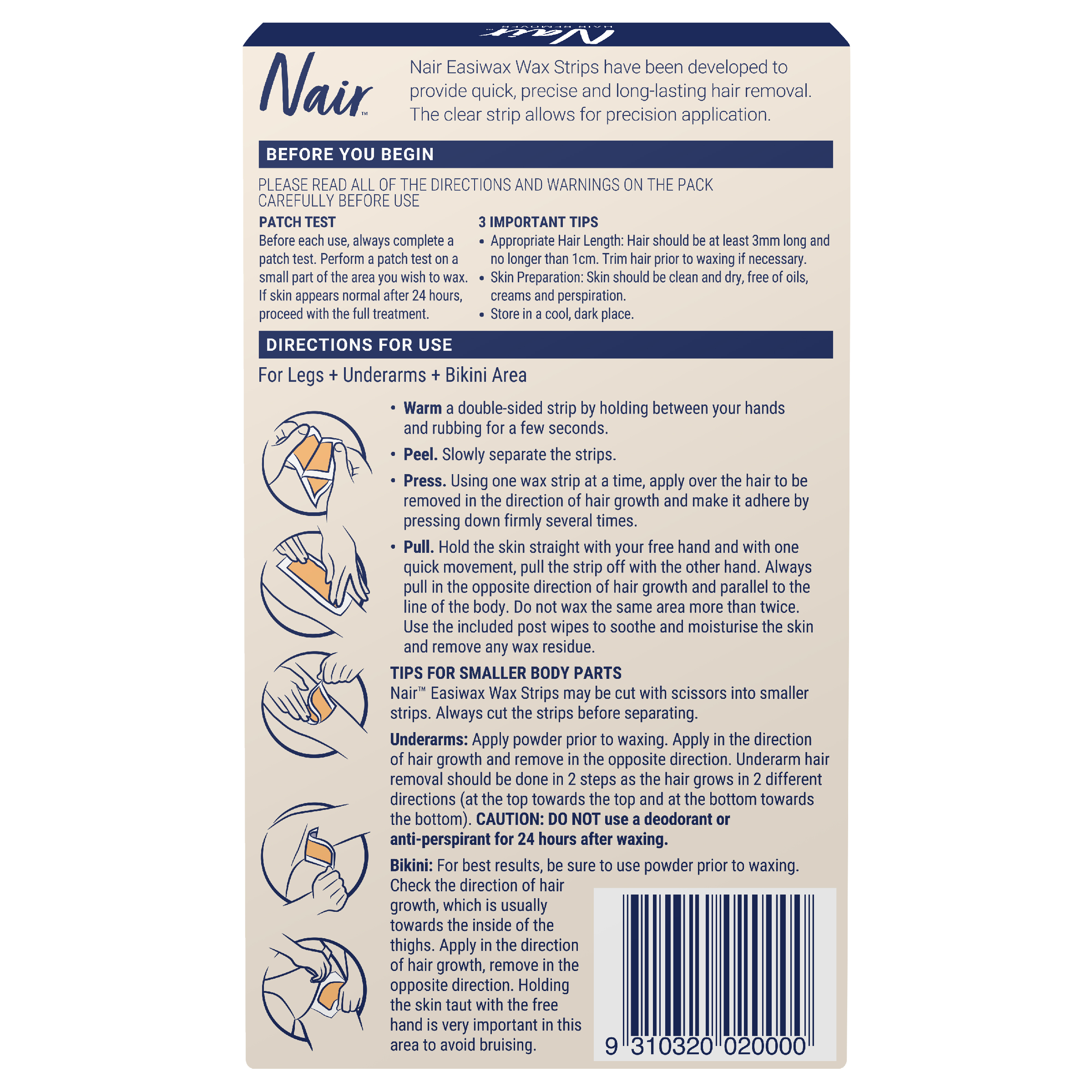 NAIR EASIWAX WAX STRIPS LARGE LEGS & BODY 20 PACK - Image 2
