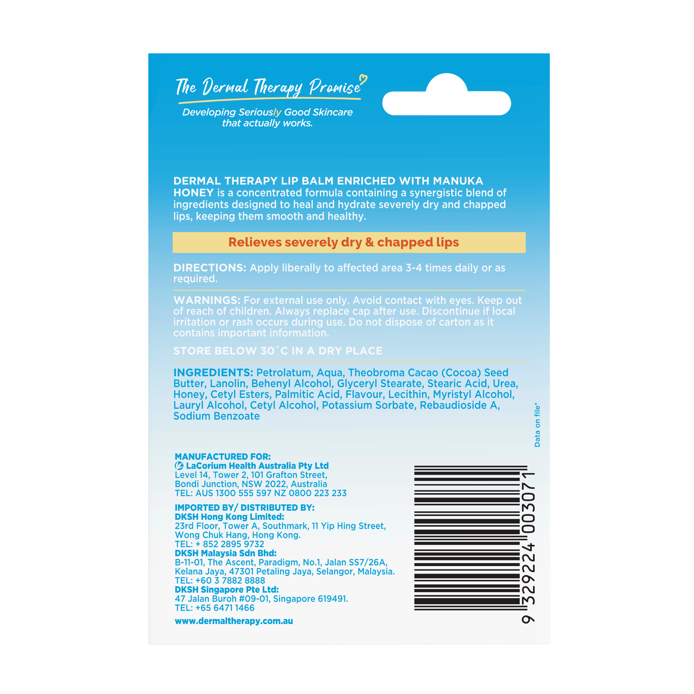 DERMAL THERAPY LIP BALM TUBE MANUKA HONEY 10G - Image 2