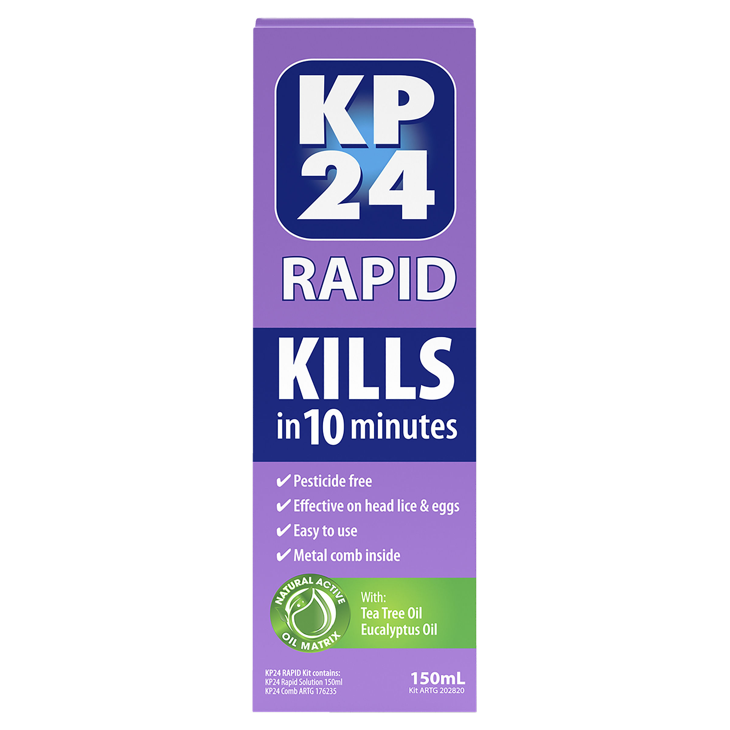 KP24 RAPID HEAD LICE TREATMENT WITH COMB 150ML
