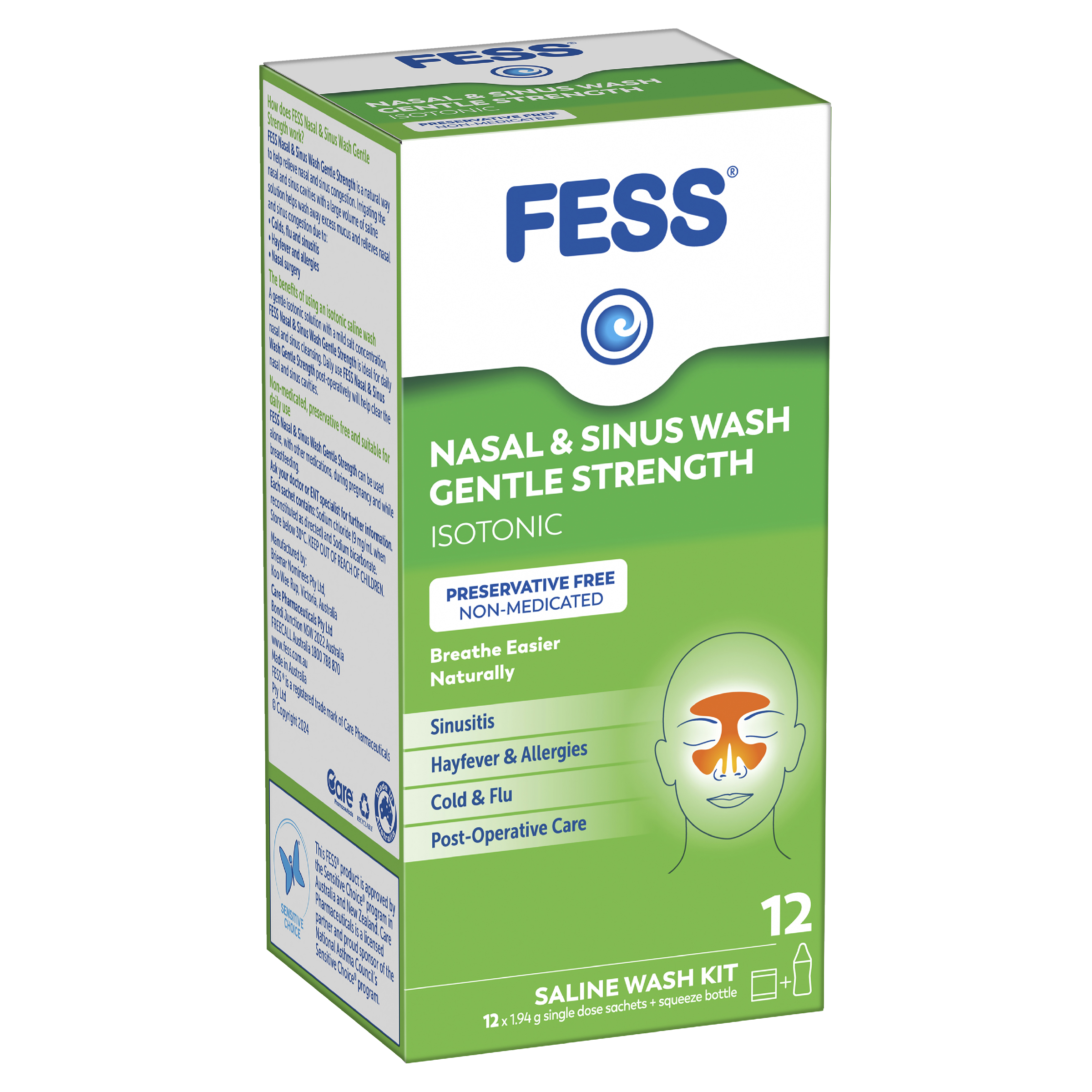 FESS NASAL AND SINUS WASH GENTLE KIT 12