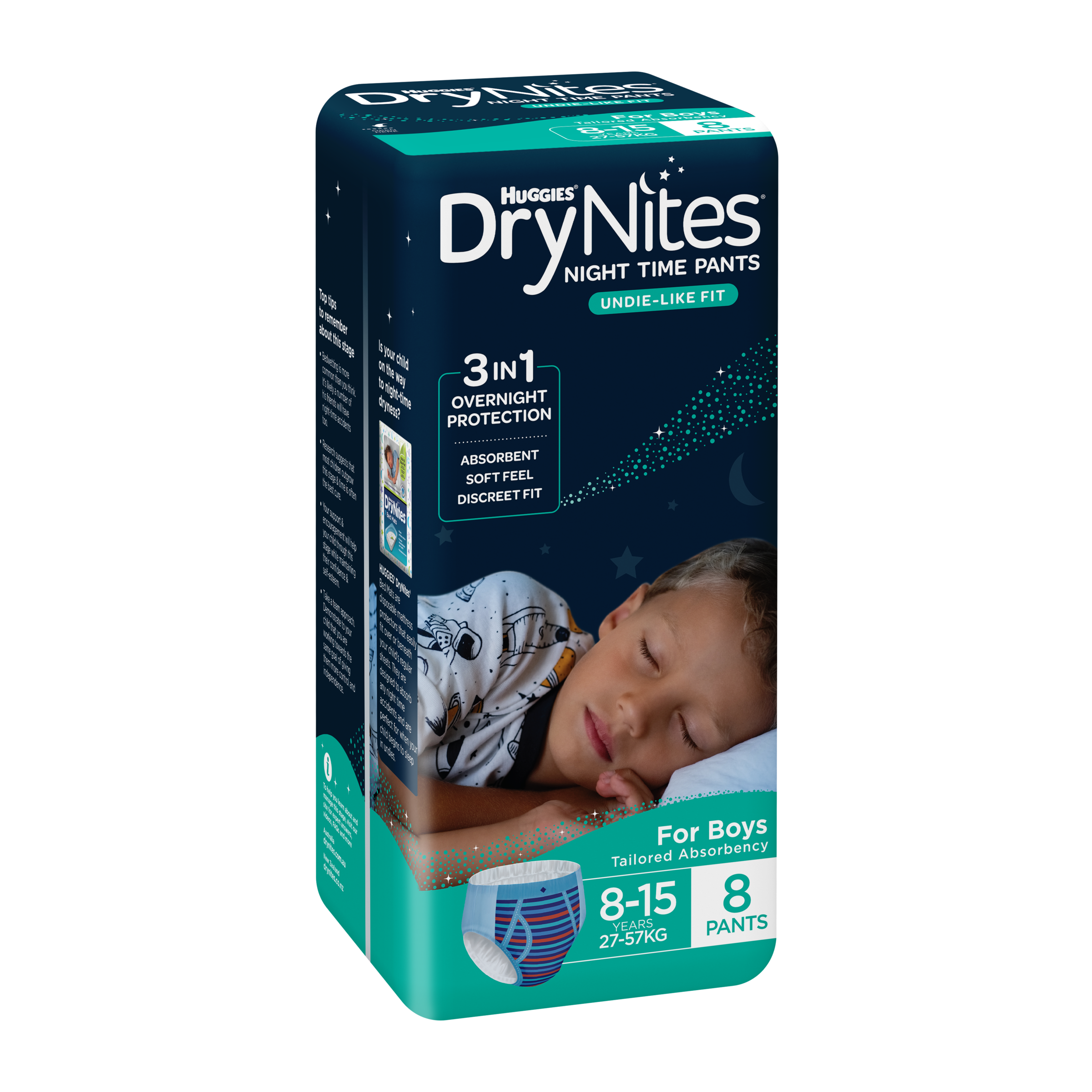 HUGGIES DRY NIGHTS NAPPIES BOYS 8-15 YEARS 9 PACK