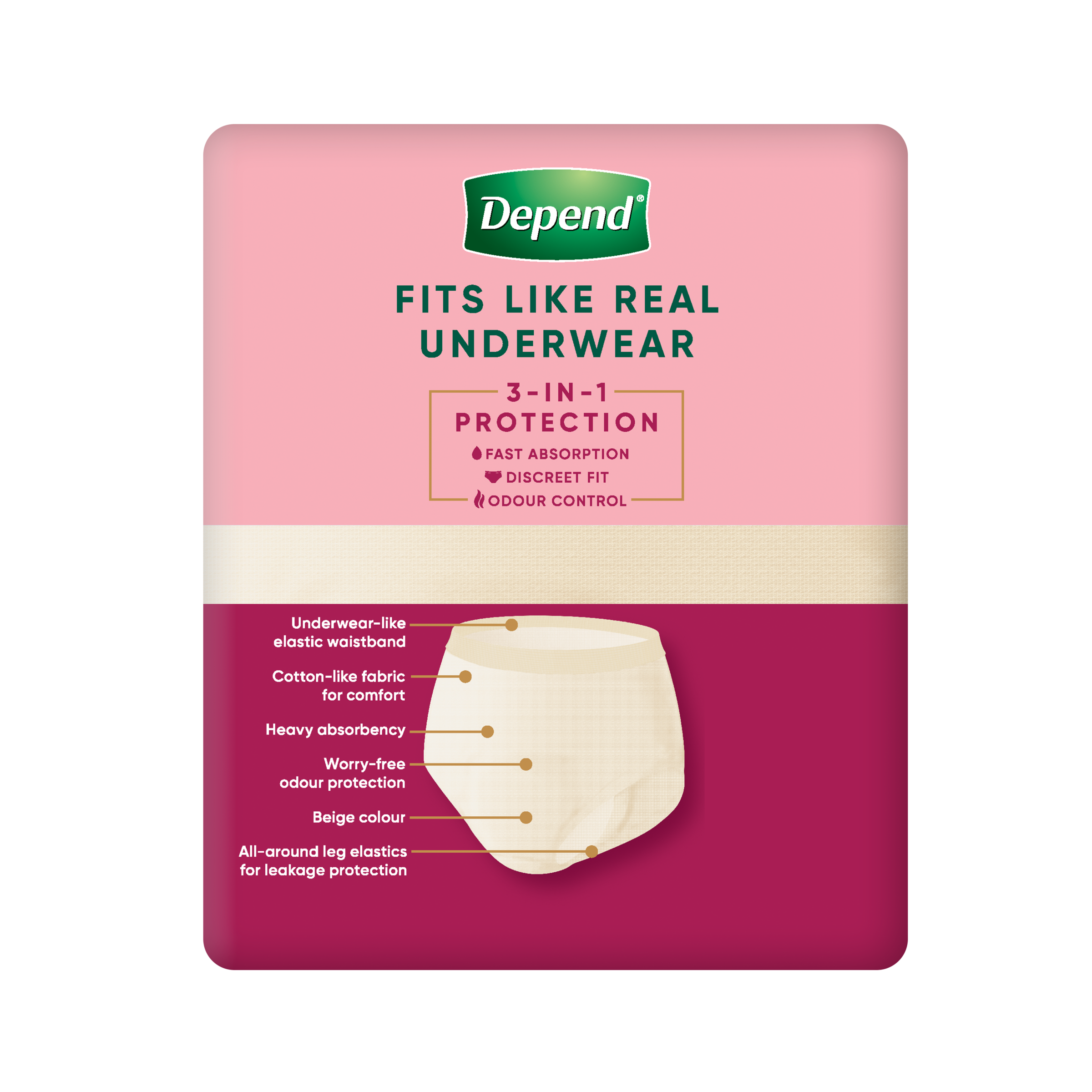 DEPEND WOMEN REAL FIT UNDERWEAR REGULAR 7D MEDIUM 8 PACK - Image 4