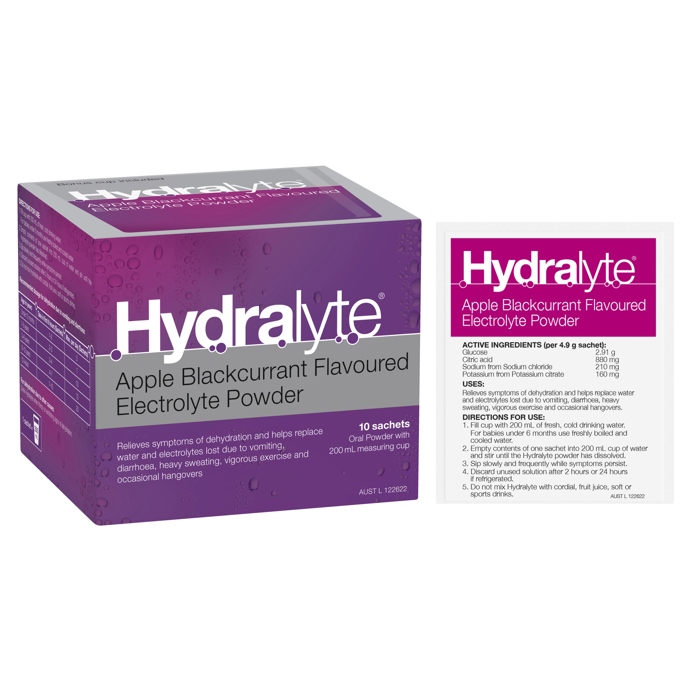 HYDRALYTE POWDER SACHETS APPLE BLACKCURRANT 10 PACK - Image 10