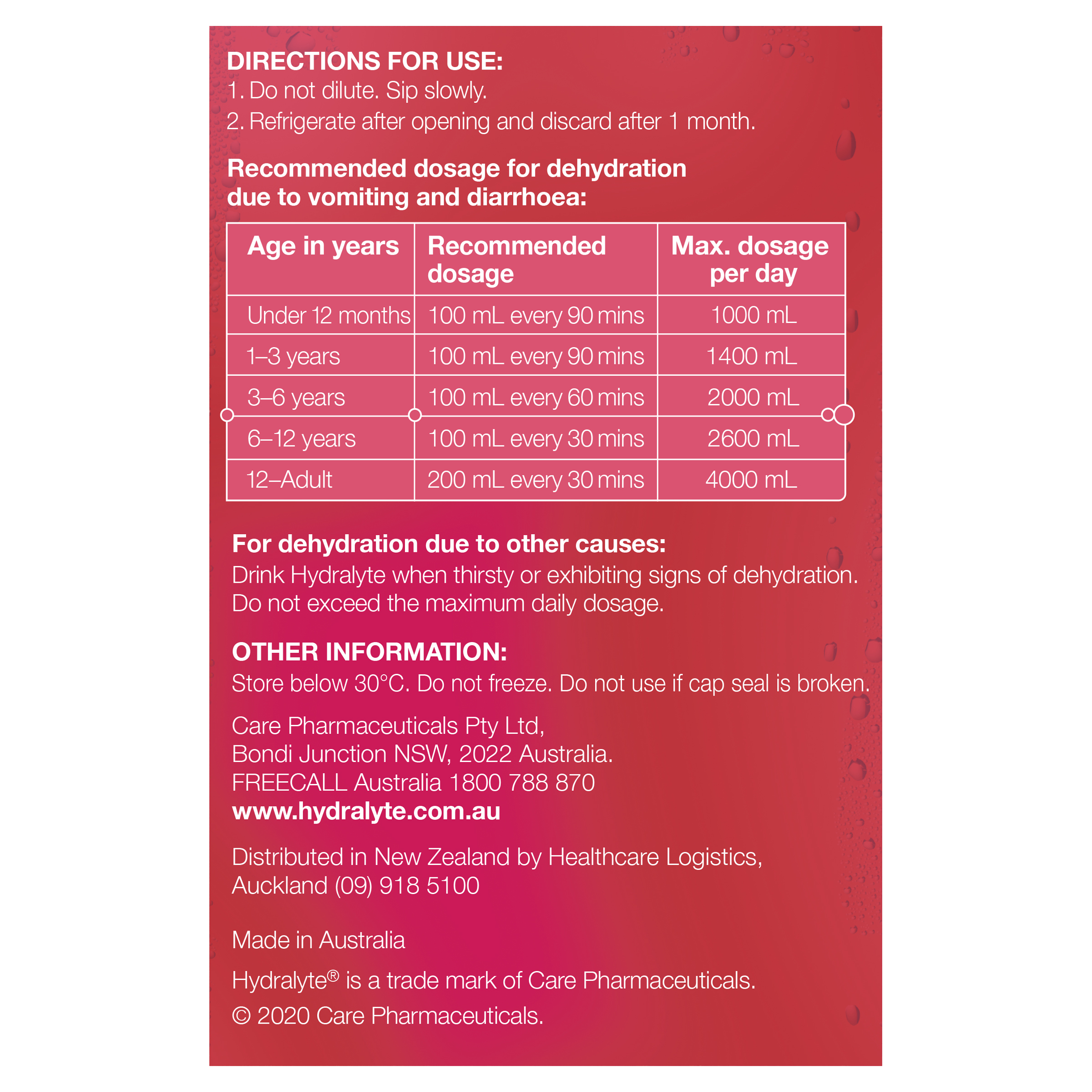 HYDRALYTE LIQUID STRAWBERRY KIWI READY TO DRINK 250ML 4 PACK - Image 3