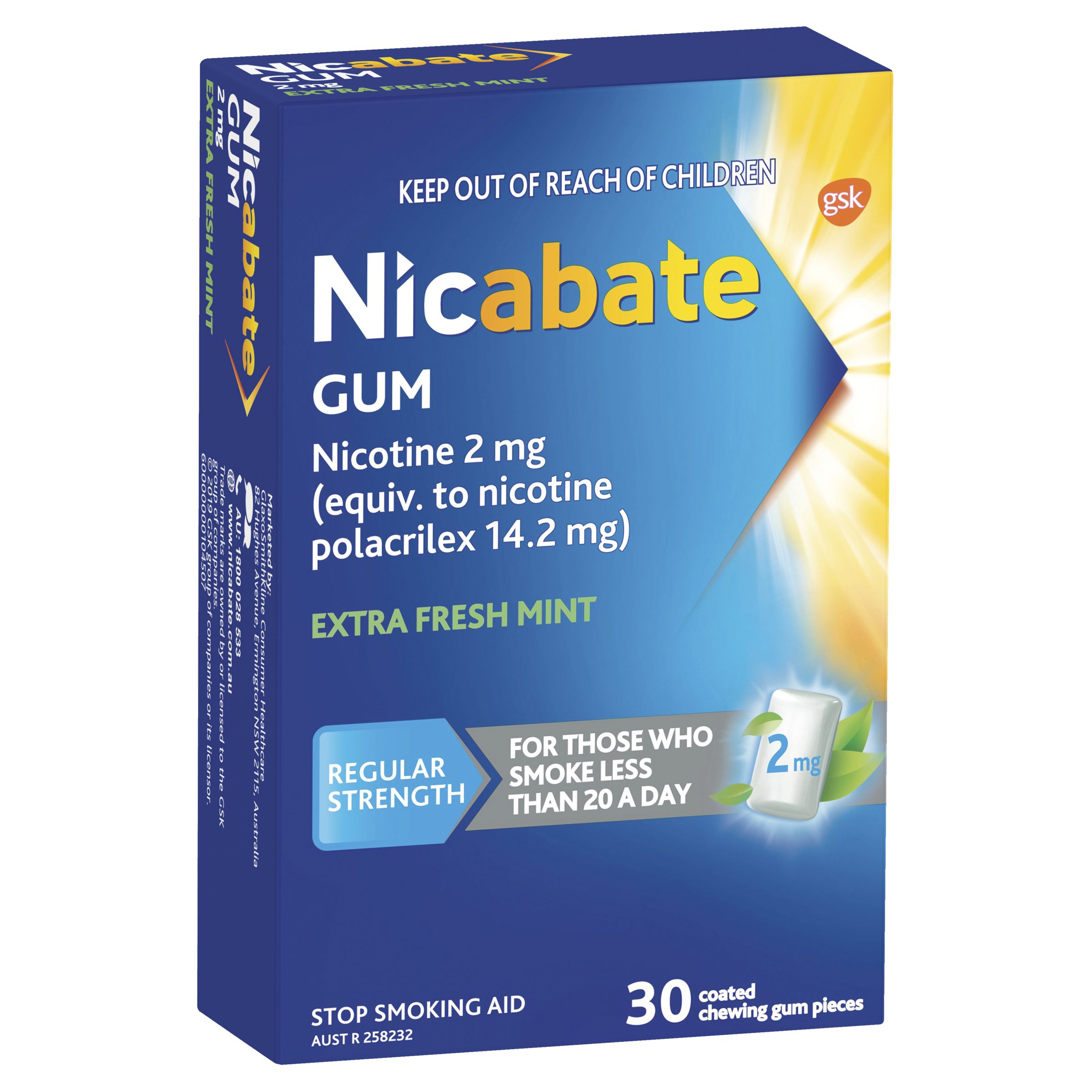 NICABATE EXTRA FRESH 2MG GUM 30 PACK