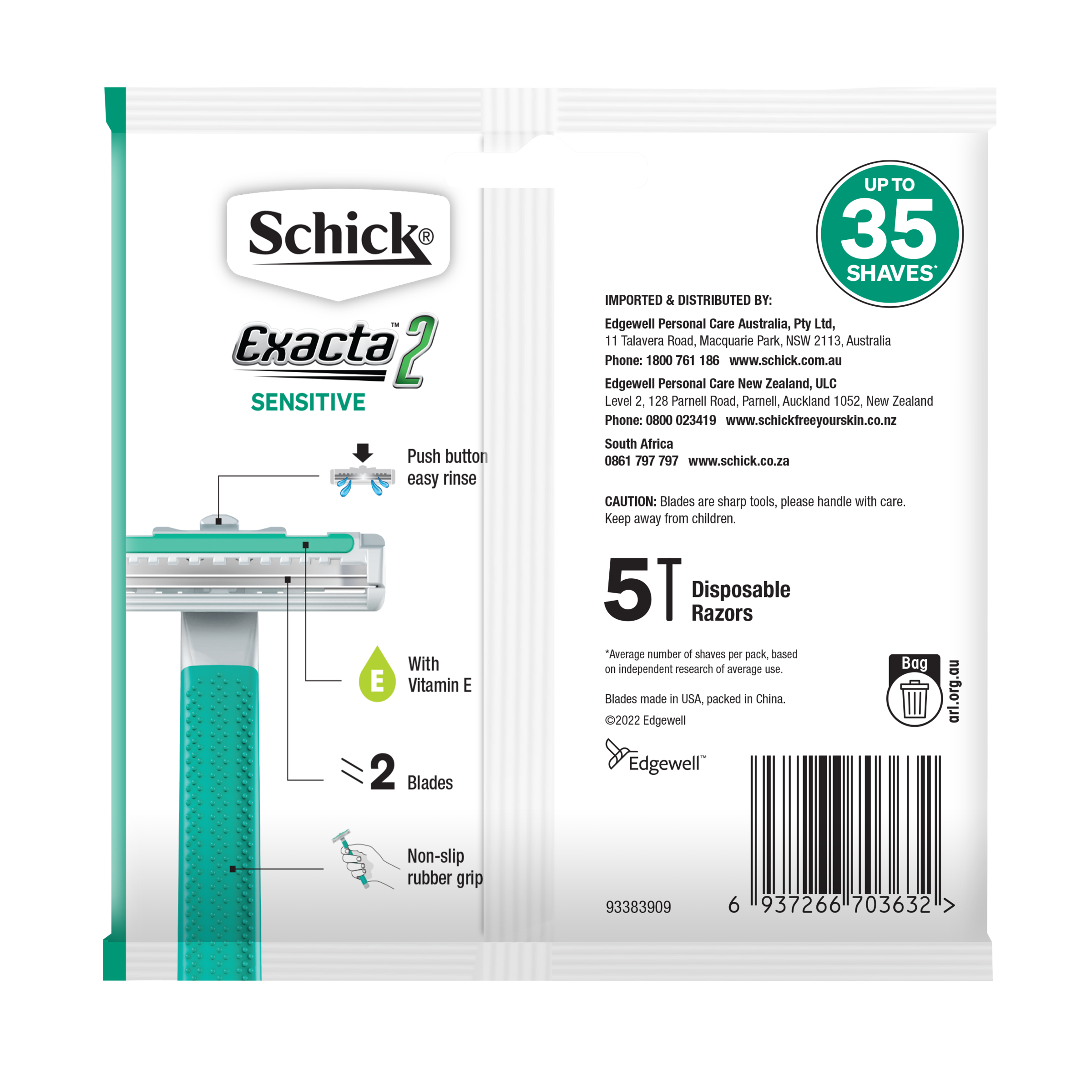 SCHICK EXACTA 2 DISPOSABLE RAZOR MEN 5 + 1 PACK - Image 2
