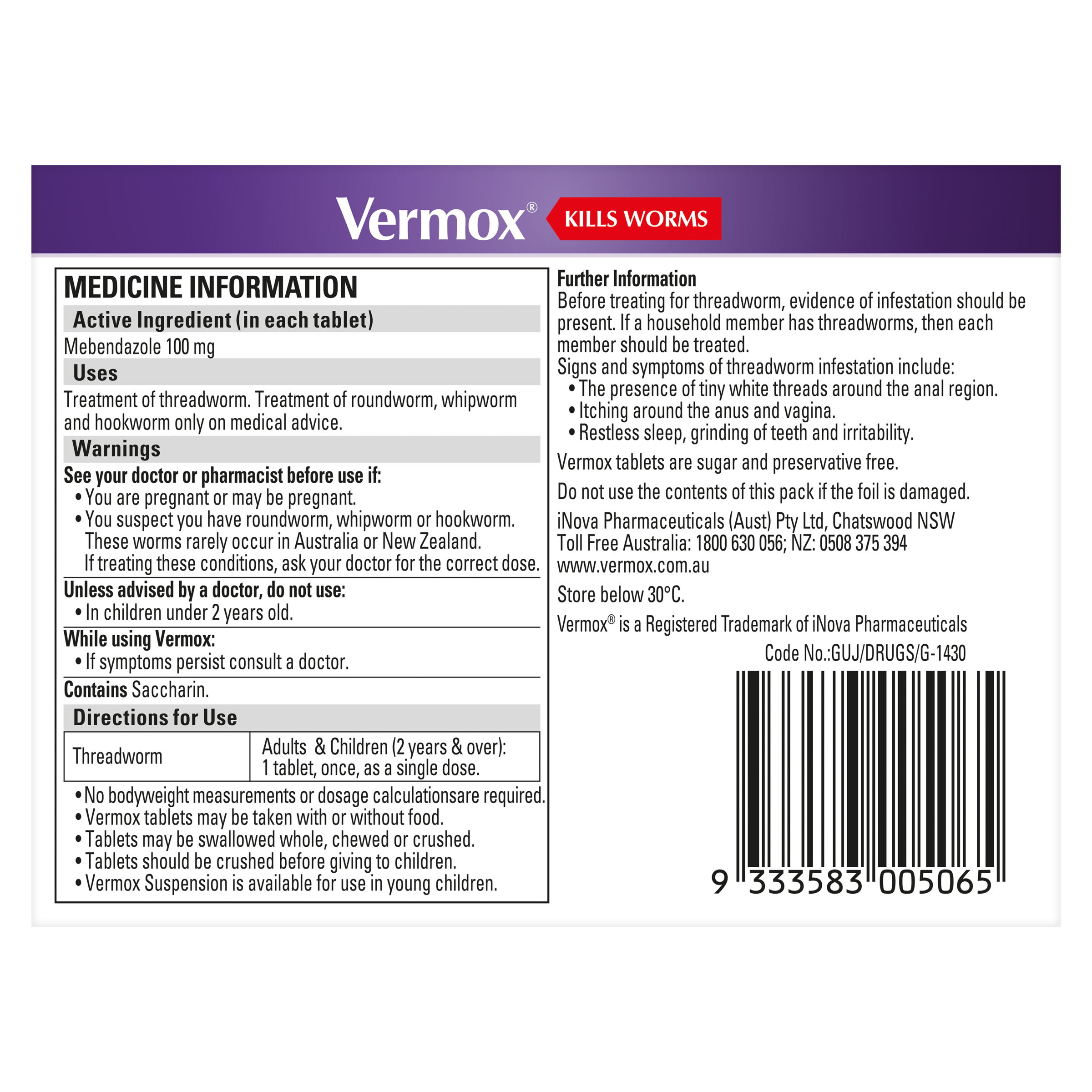 VERMOX ORANGE THREADWORM TREATMENT 6 TABLETS - Image 4