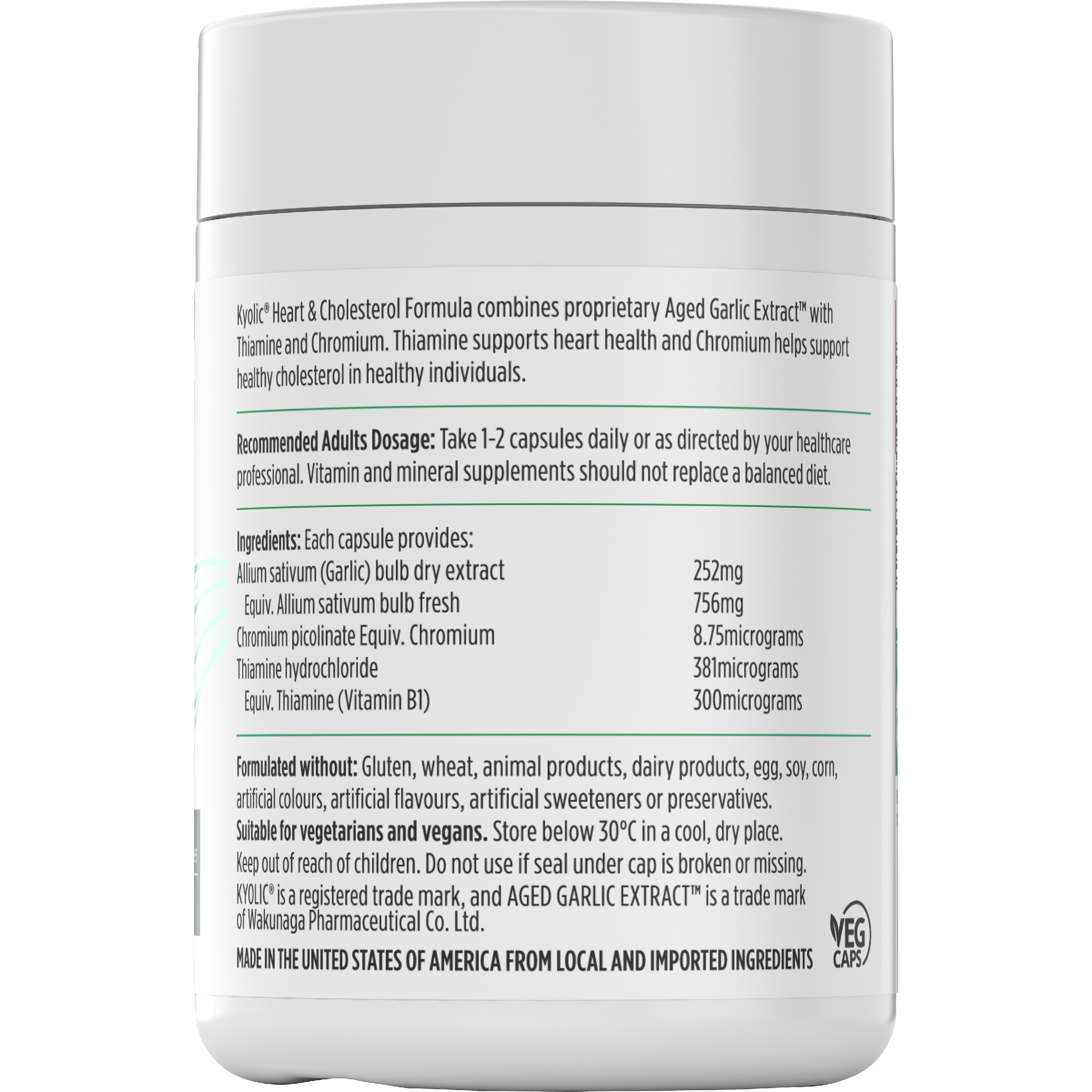 NUTRALIFE KYOLIC AGED GARLIC EXTRACT HEART & CHOLESTEROL 120 TABLETS - Image 2