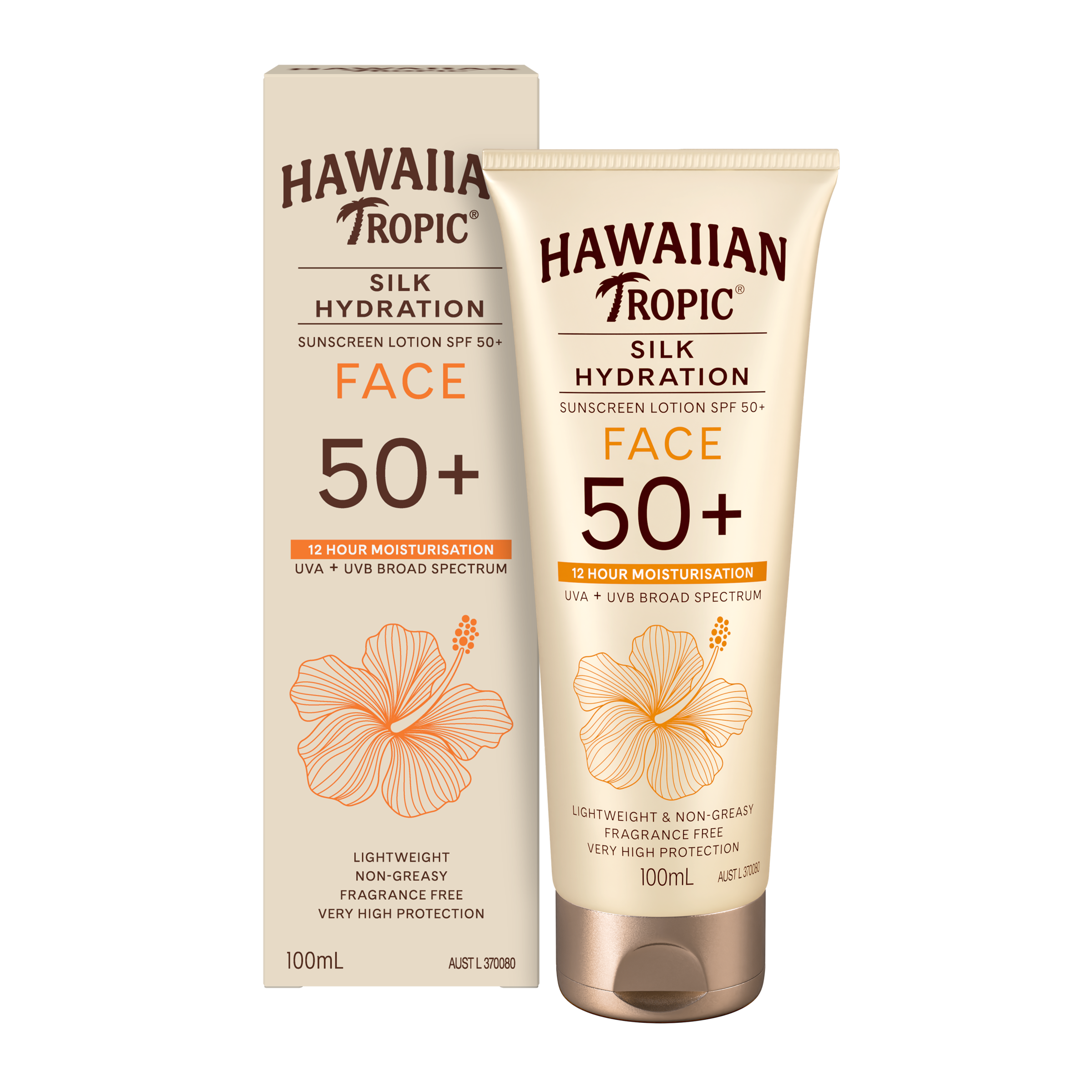 HAWAIIAN TROPIC SILK HYDRATION FRAGRANCE FREE FACE 50+ 100ML