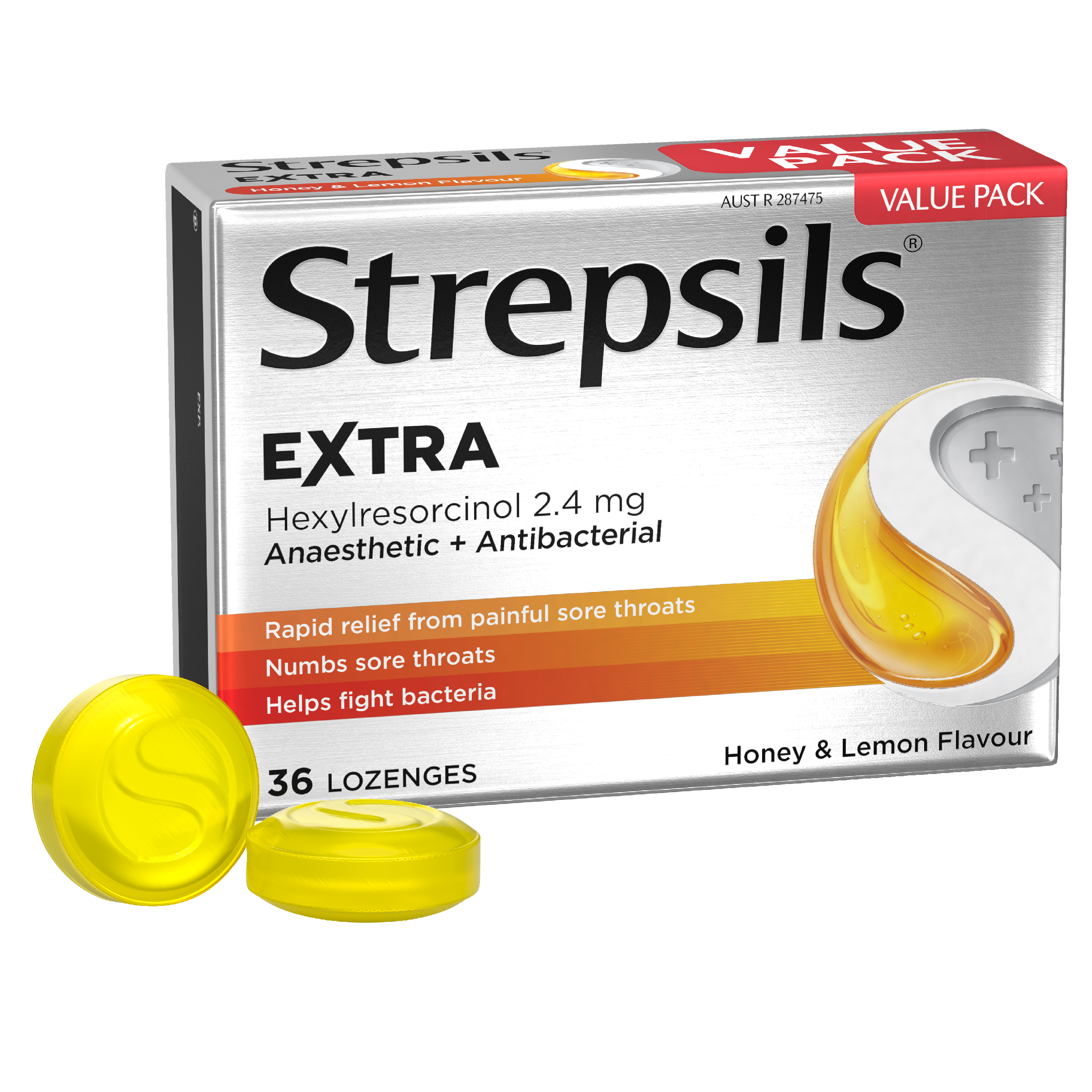 STREPSILS EXTRA HONEY & LEMON 36 LOZENGES