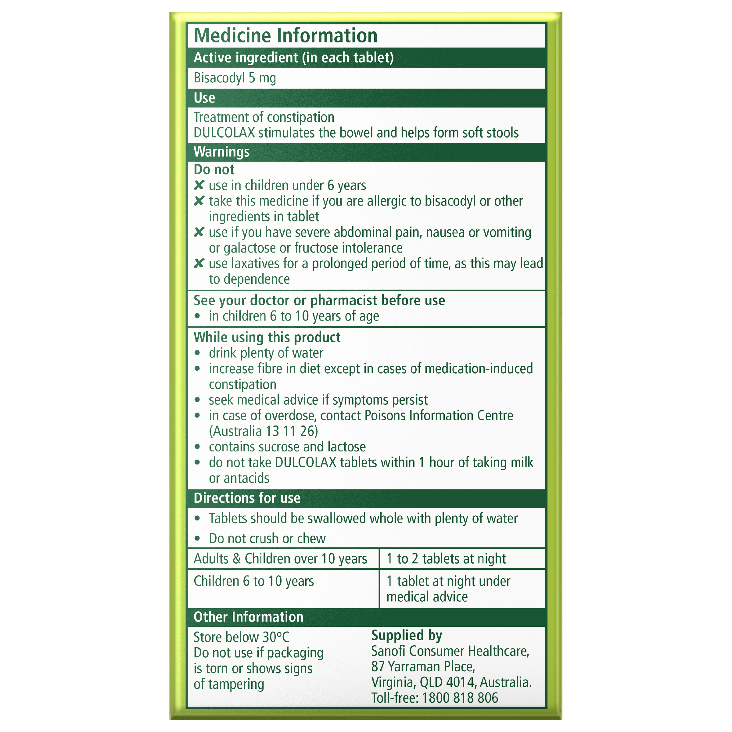 DULCOLAX CONSTIPATION RELIEF 5MG 50 TABLETS - Image 2