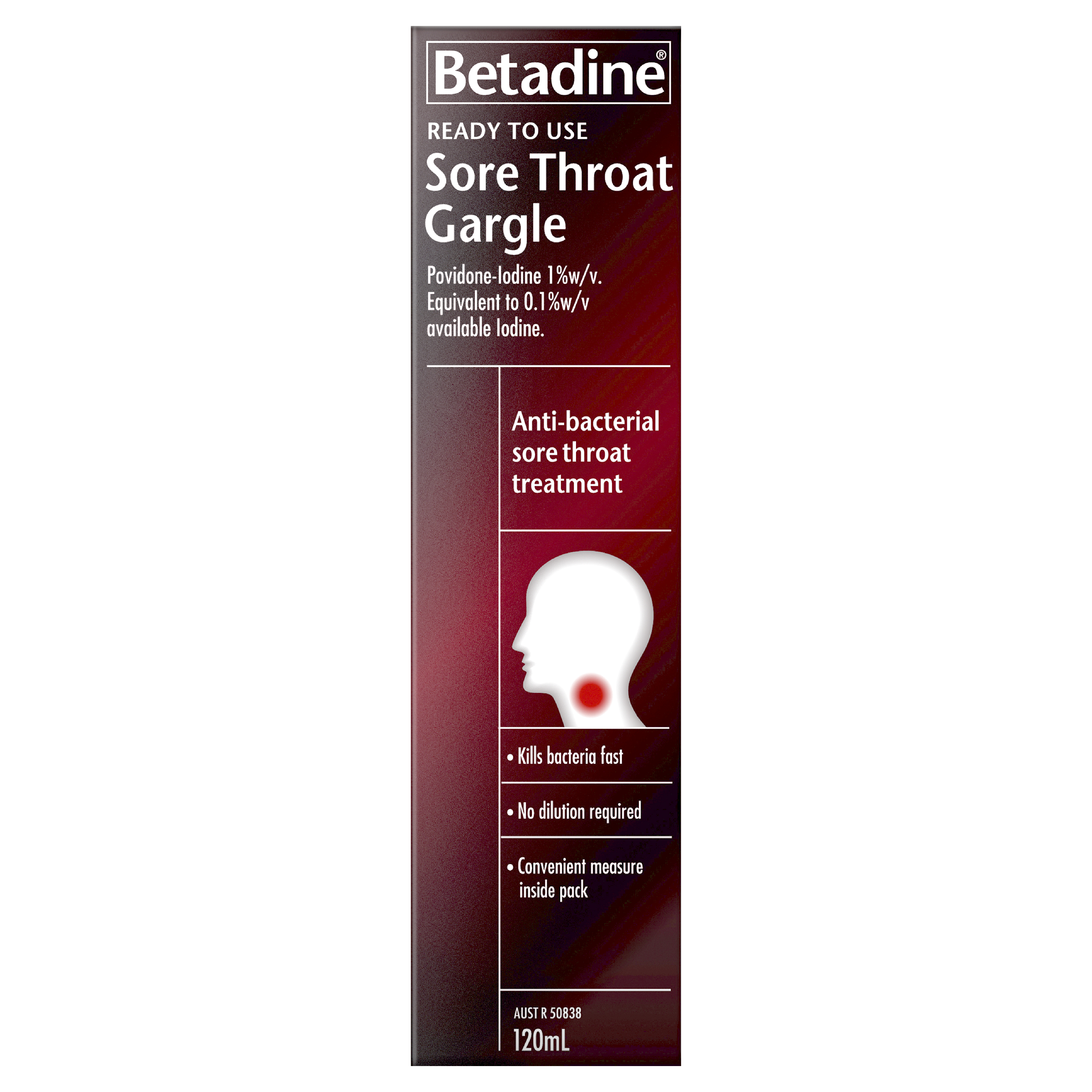 BETADINE SORE THROAT GARGLE READY TO USE 120ML - Image 2