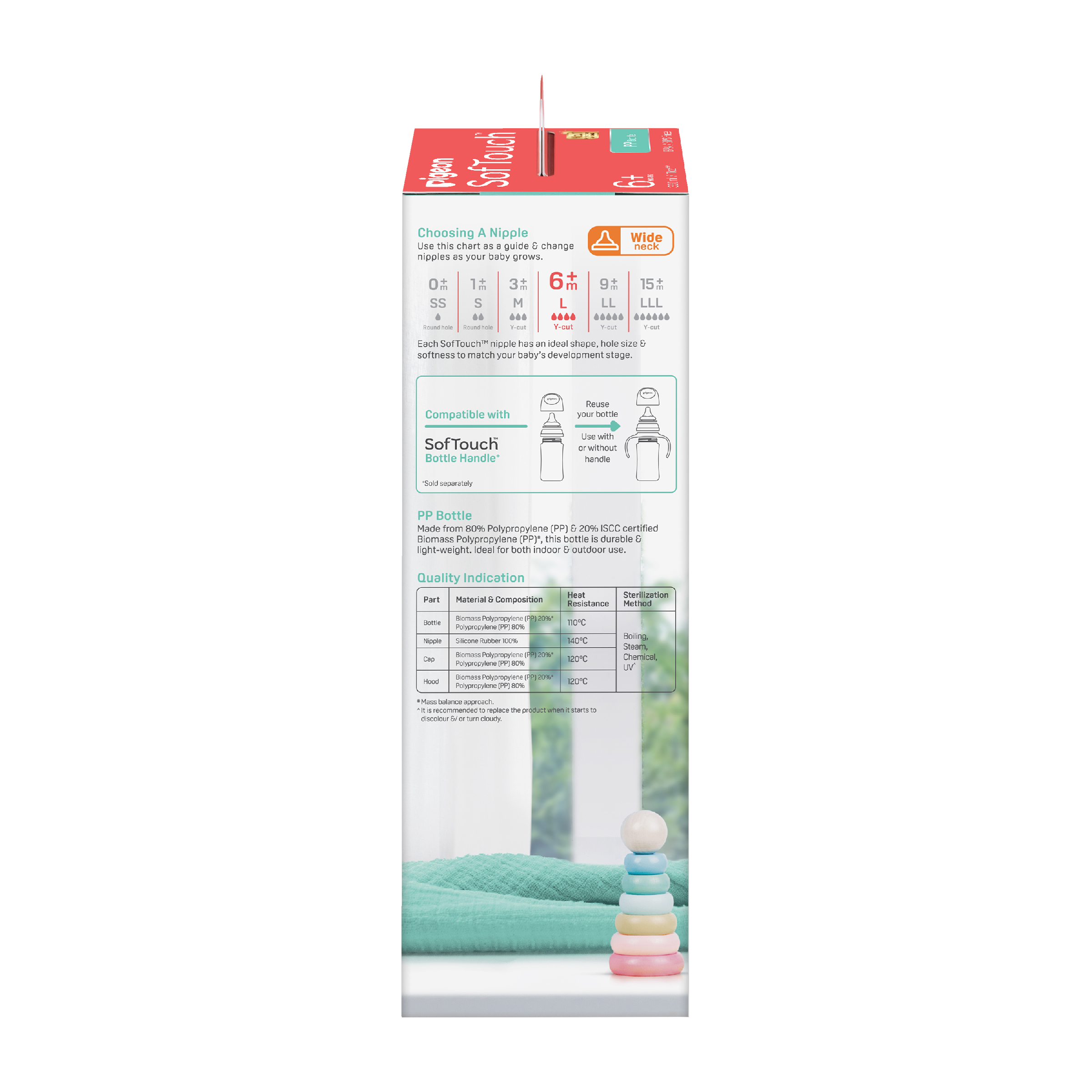 PIGEON BOTTLE SOFT TOUCH WIDE NECK 6+ MONTHS 330ML - Image 4