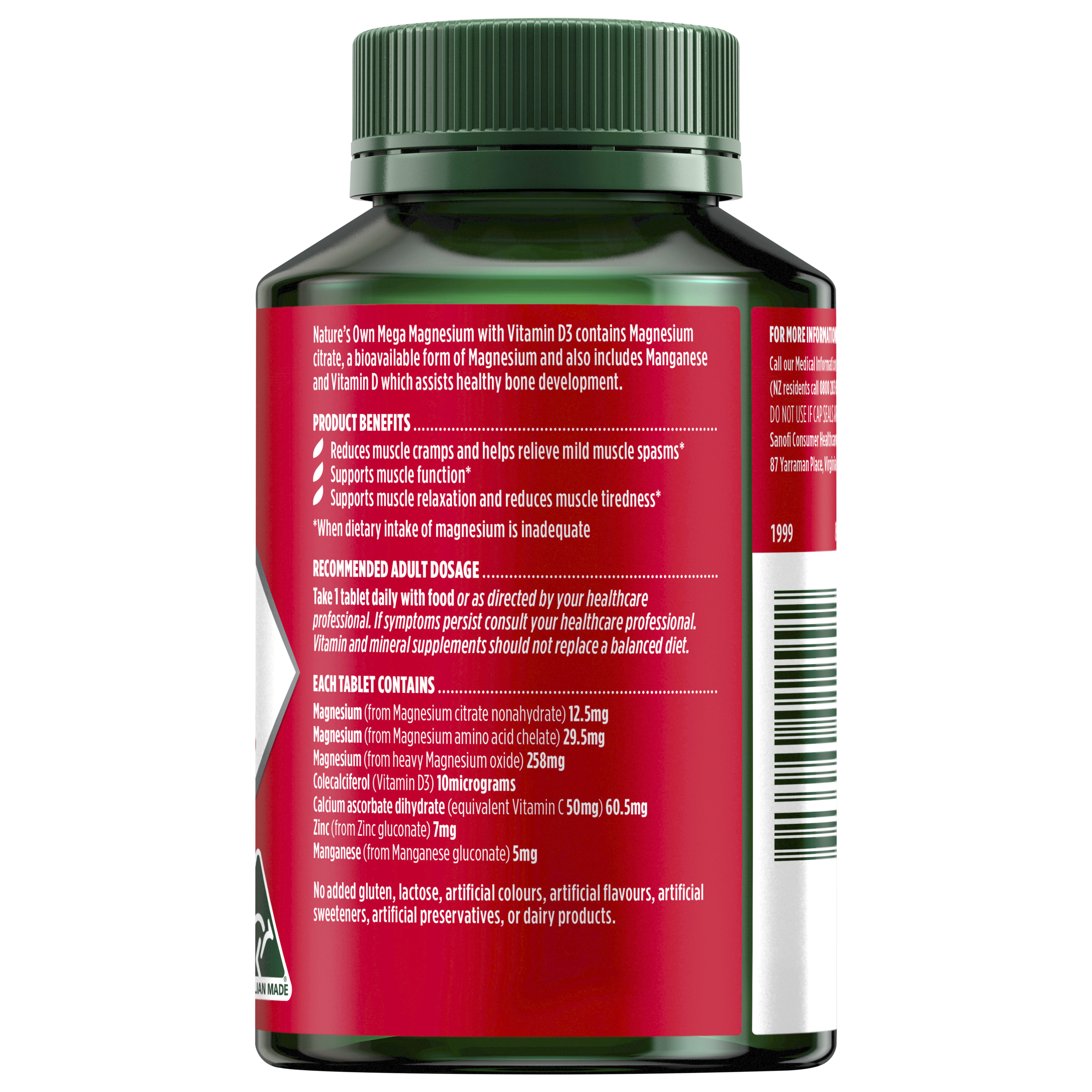 NATURES OWN MEGA MAGNESIUM WITH VITAMIN D3 100 TABLETS - Image 2