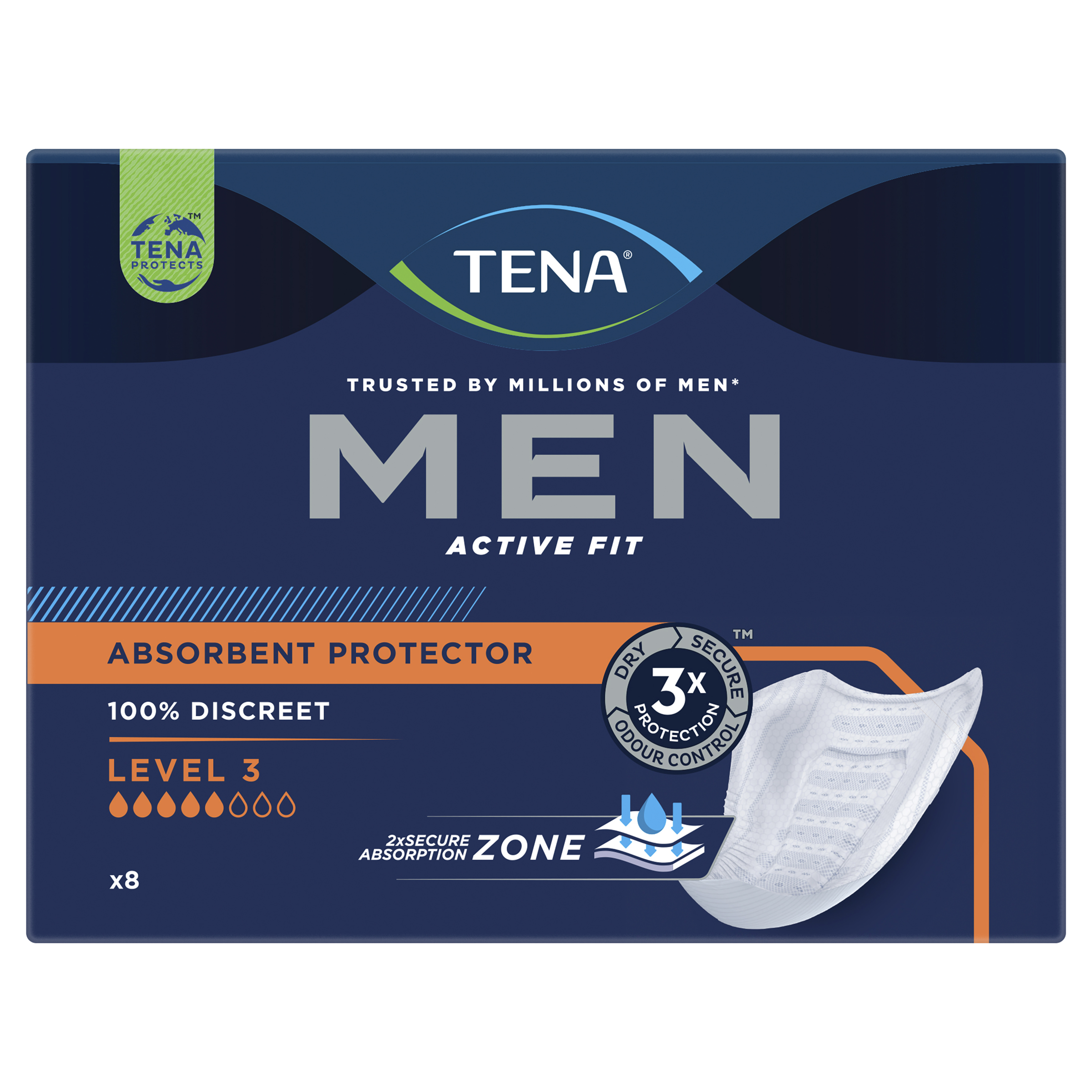 TENA MEN SHIELDS ACTIVE FIT 5D LEVEL 3 8 PACK - Image 2