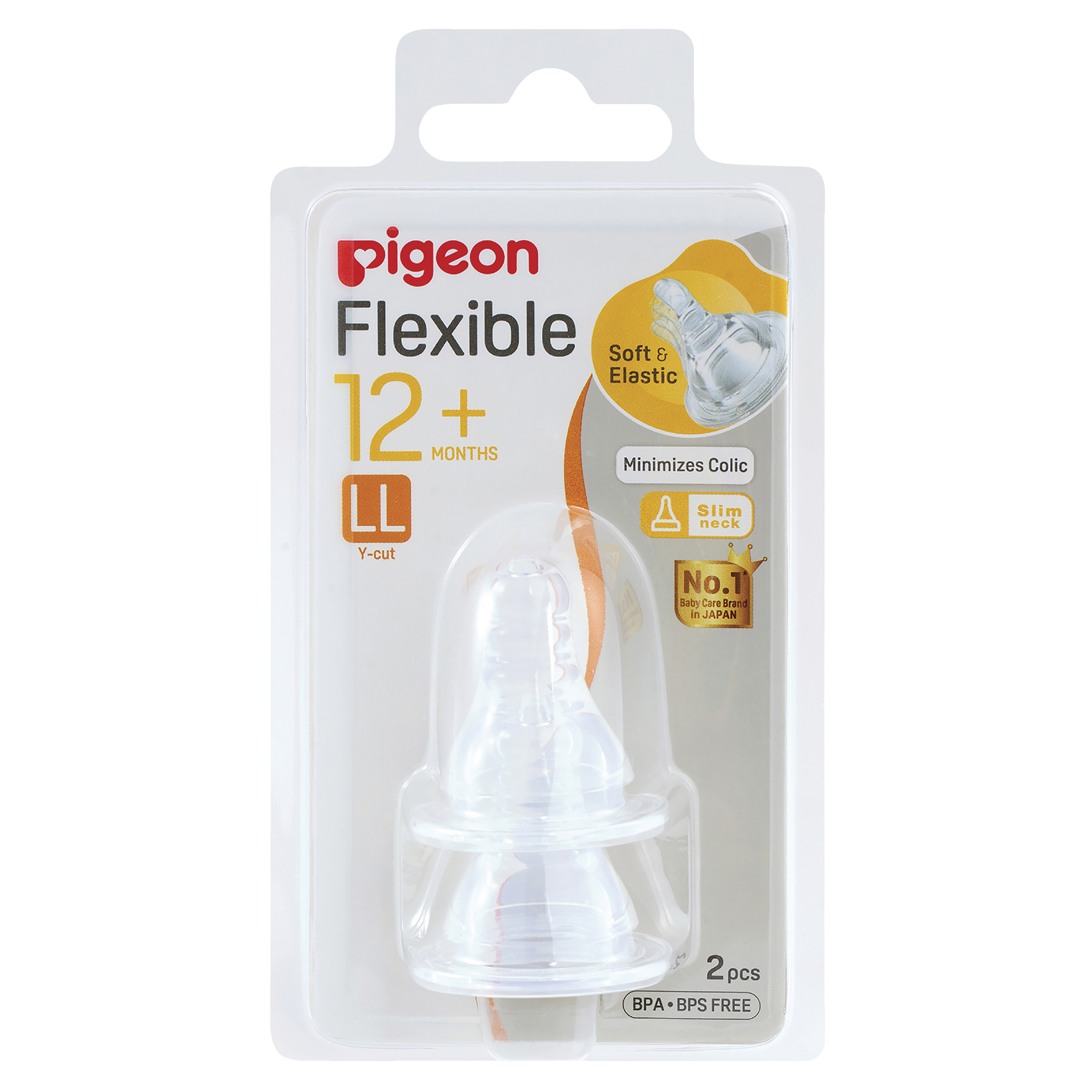 PIGEON TEAT FLEXIBLE PLUS SLIM NECK 12+ MONTHS Y-CUT 2 PACK