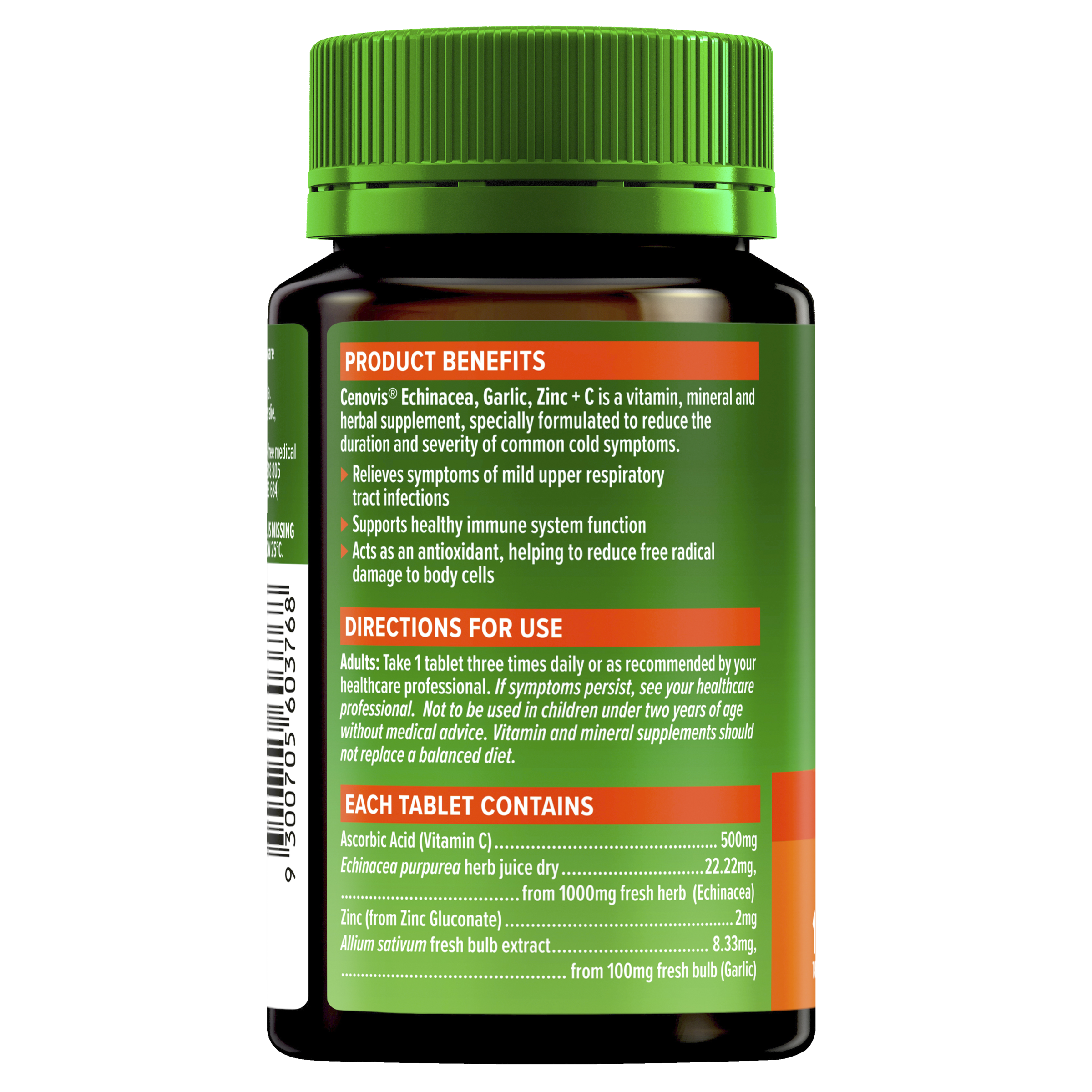 CENOVIS ECHINACEA GARLIC ZINC + C 125 TABLETS - Image 2