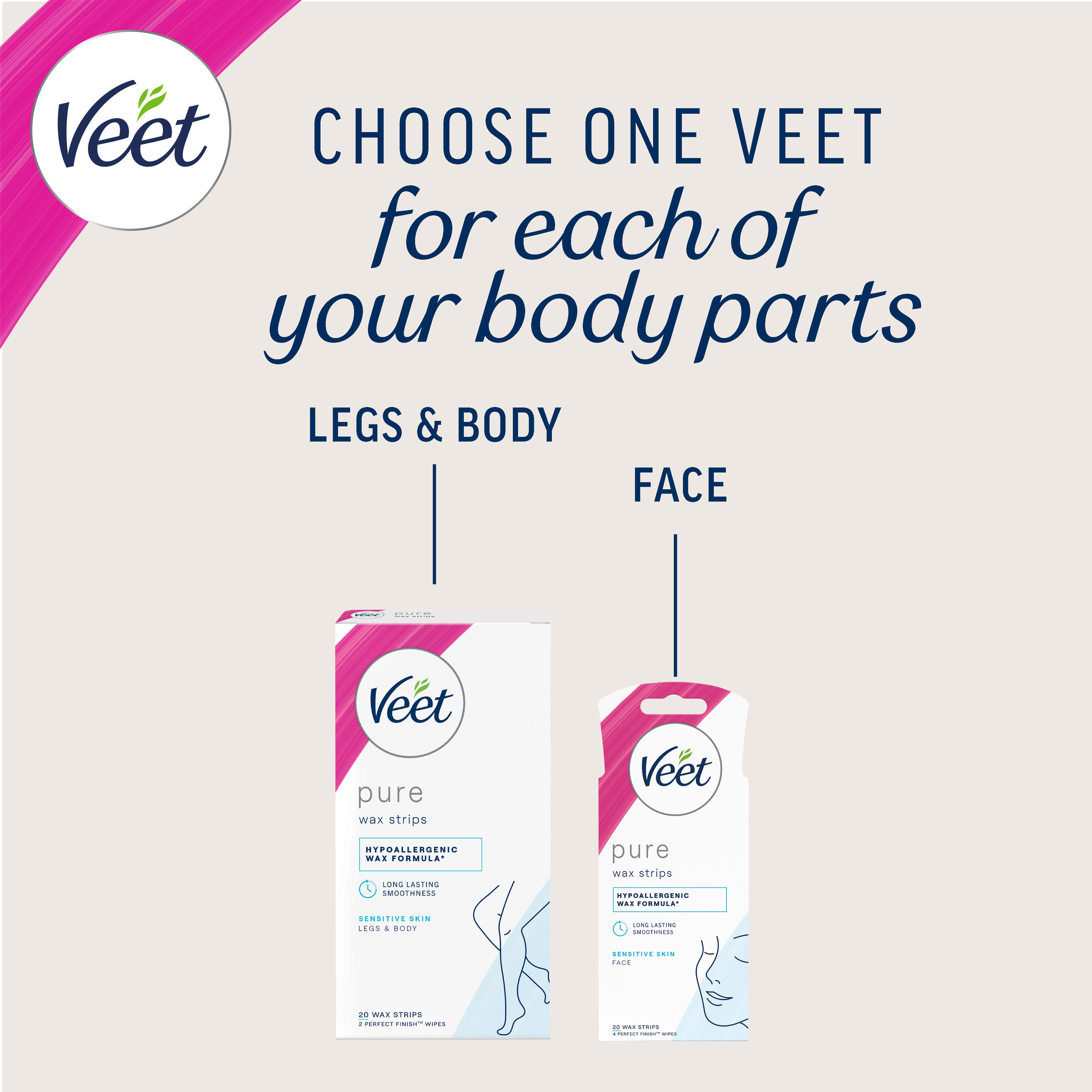 VEET PURE COLD WAX STRIPS LEGS & BODY SENSITIVE SKIN 20 PACK - Image 10